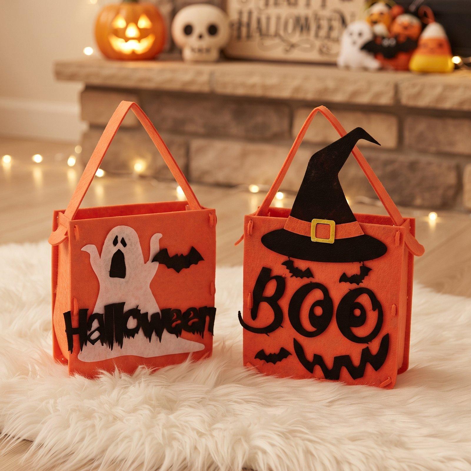 Orange - LIFE IDEAS - 2 Pack Halloween Felt Trick or Treat Bags - 1