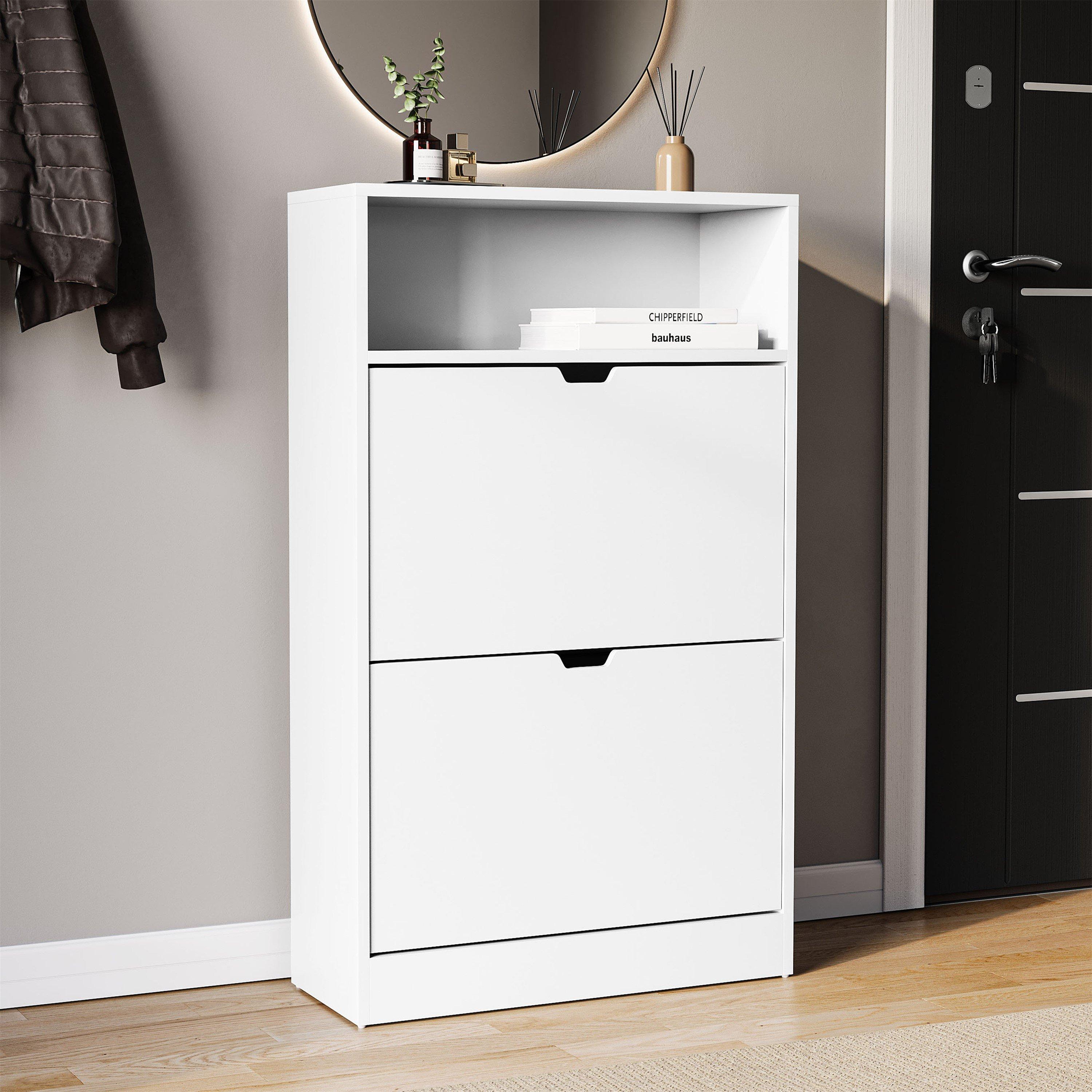 White - Lassic - Vida Designs 2 Drawer Shoe Cabinet With Shelf - 1