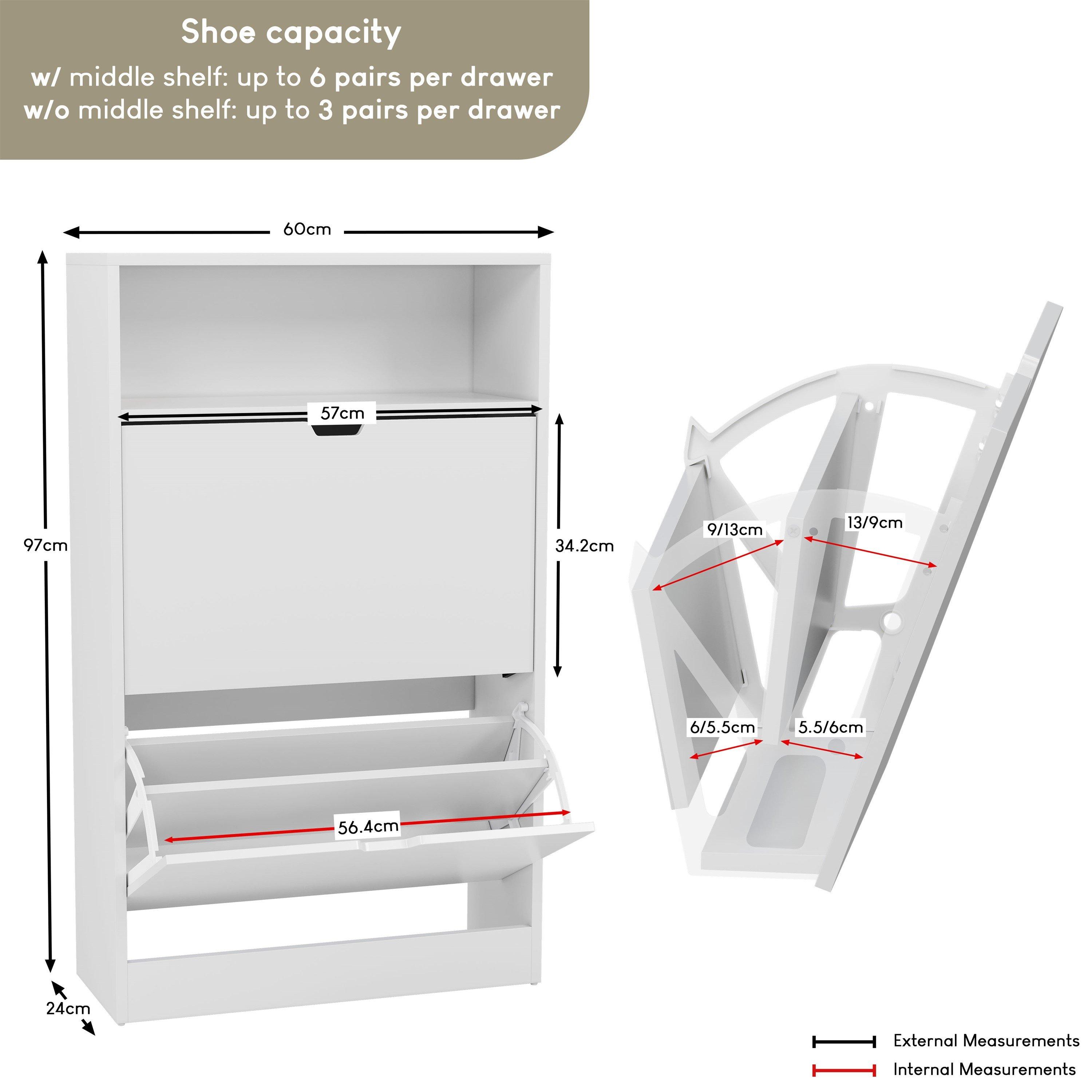 White - Lassic - Vida Designs 2 Drawer Shoe Cabinet With Shelf - 2