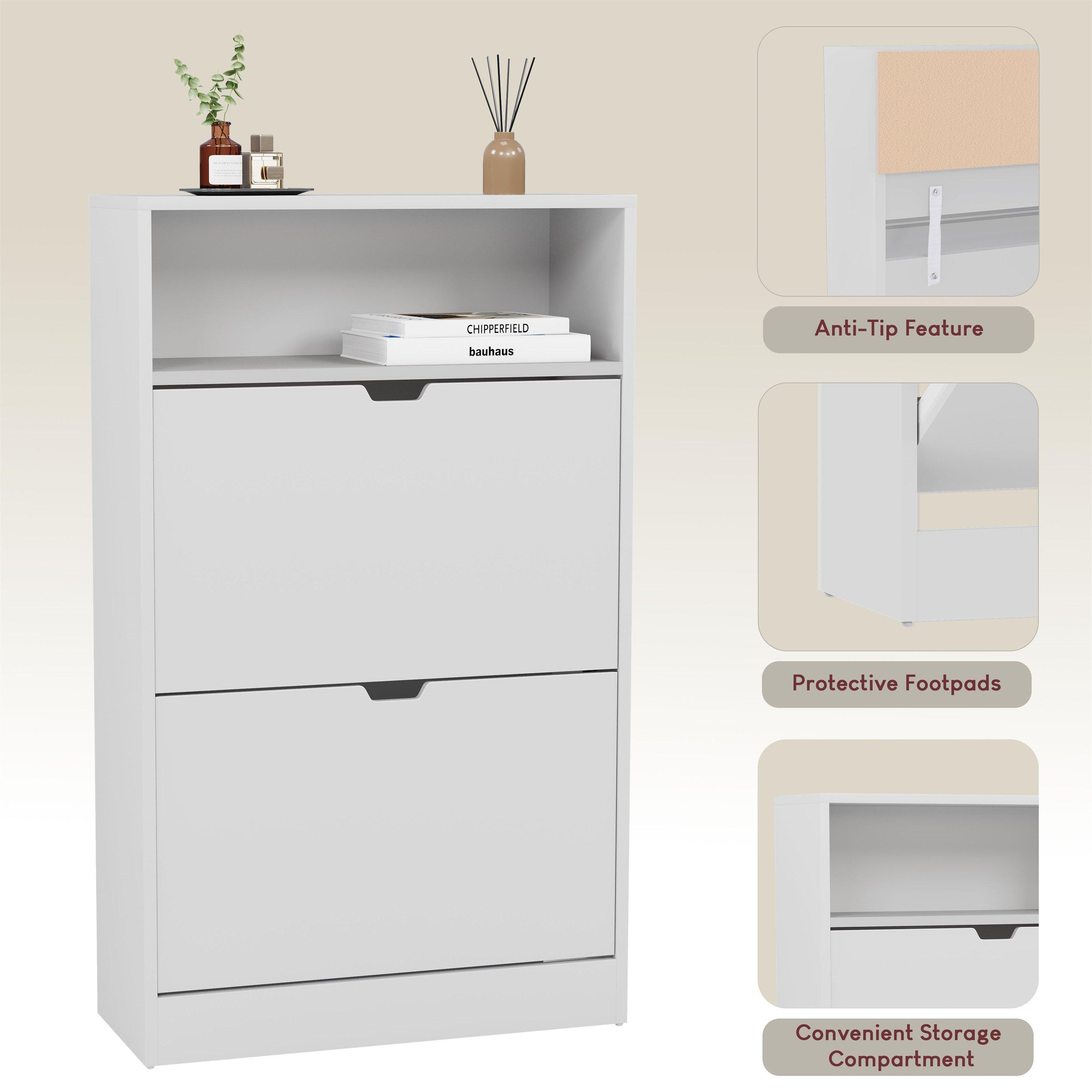 White - Lassic - Vida Designs 2 Drawer Shoe Cabinet With Shelf - 7