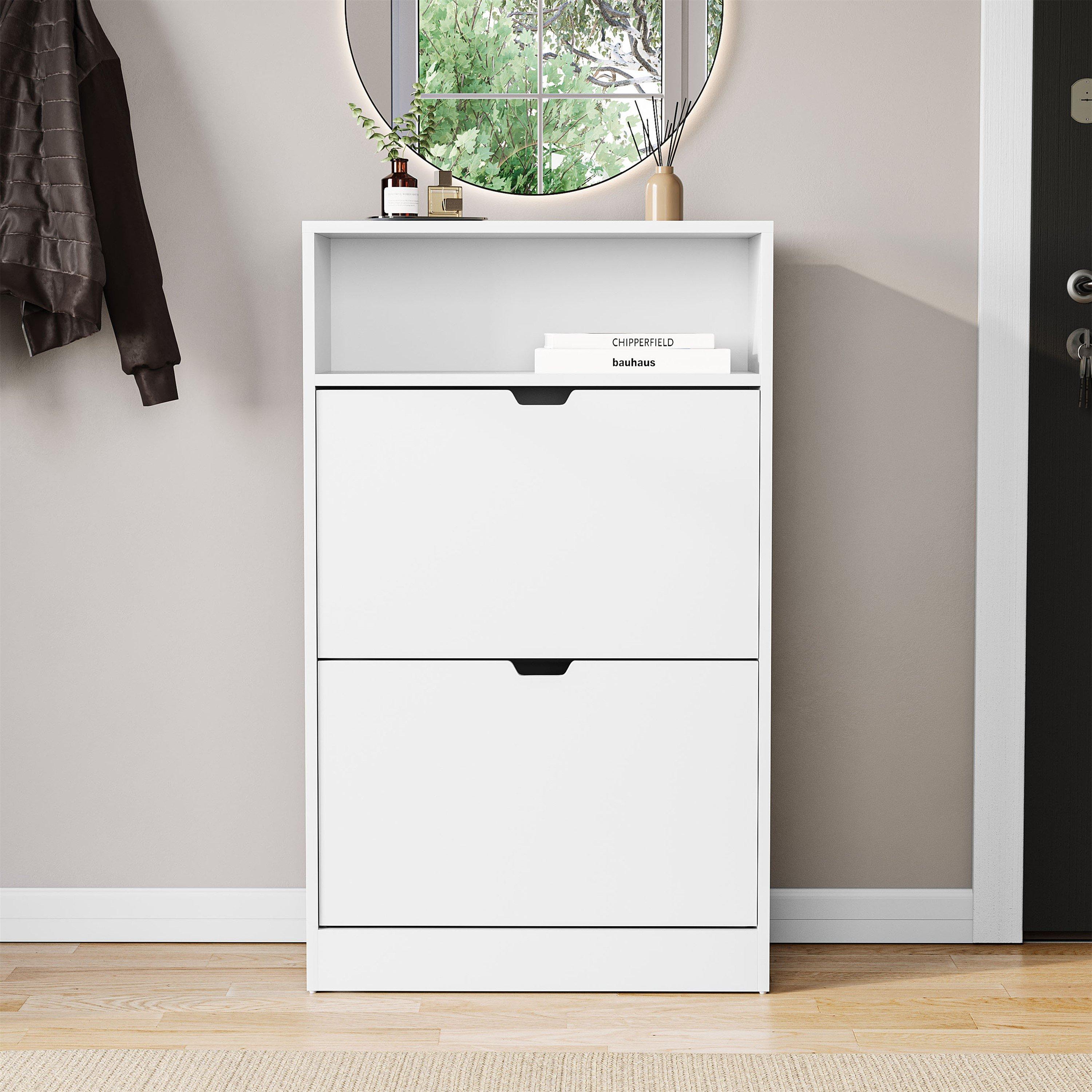 White - Lassic - Vida Designs 2 Drawer Shoe Cabinet With Shelf - 8