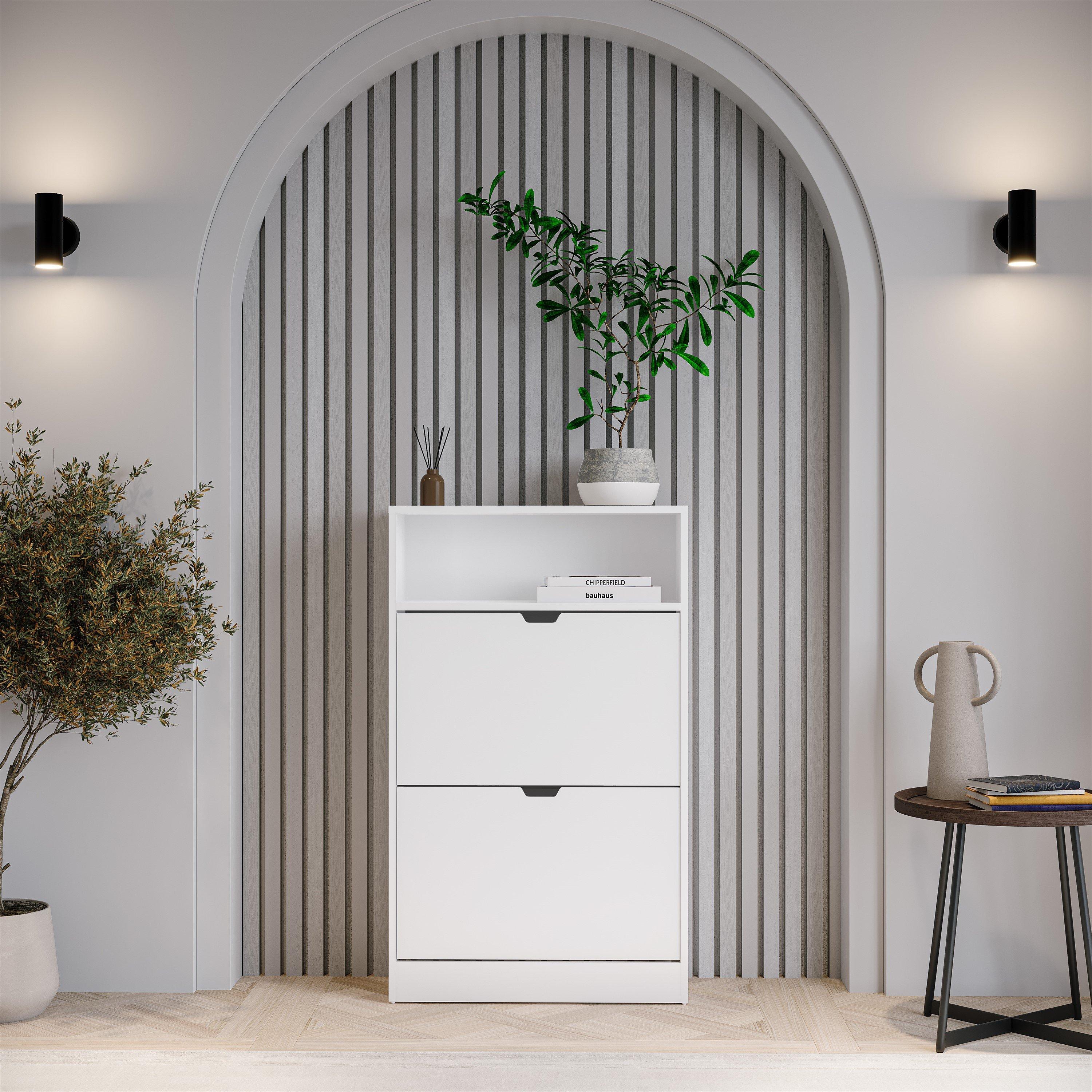 White - Lassic - Vida Designs 2 Drawer Shoe Cabinet With Shelf - 9