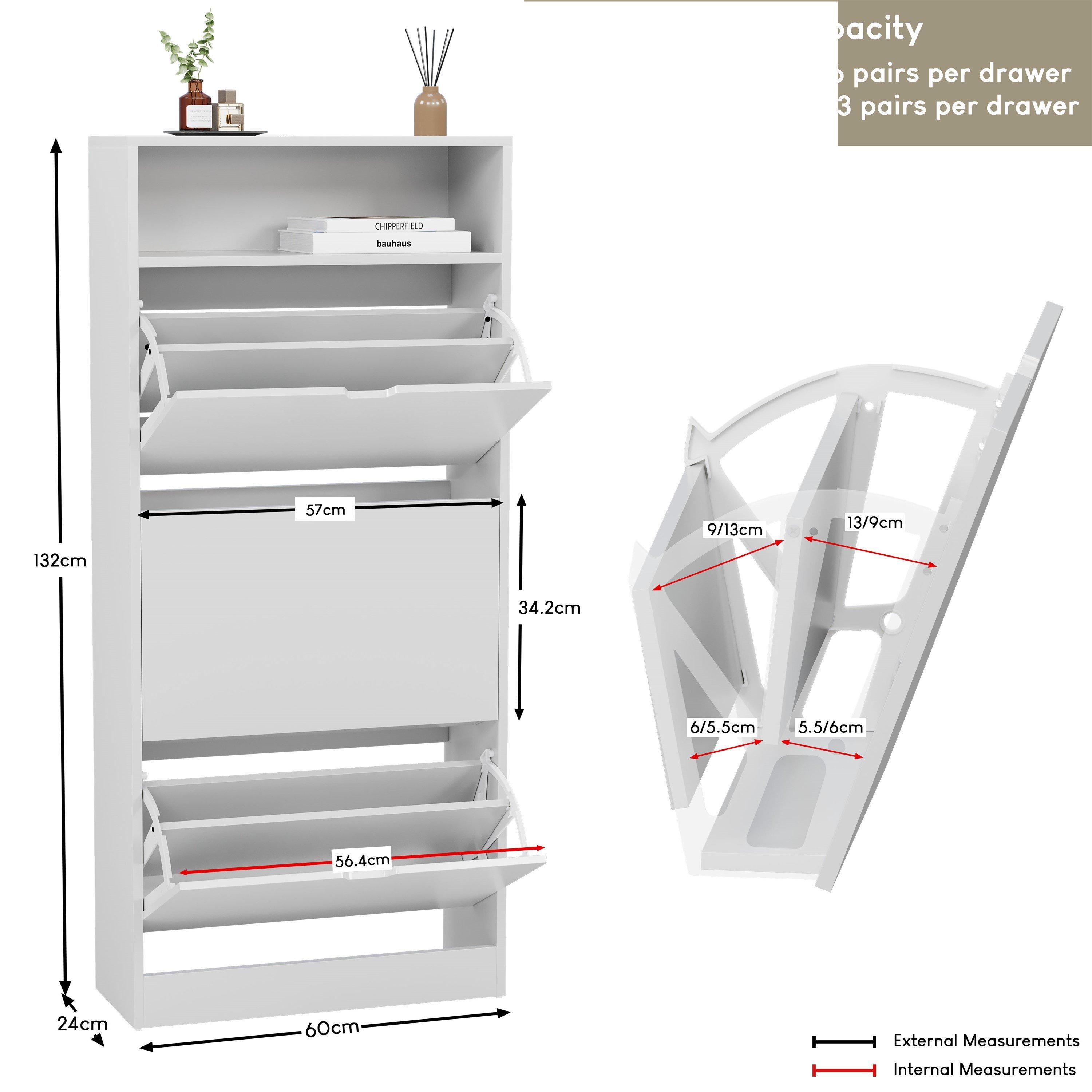 White - Lassic - Vida Designs 3 Drawer Shoe Cabinet With Shelf - 2