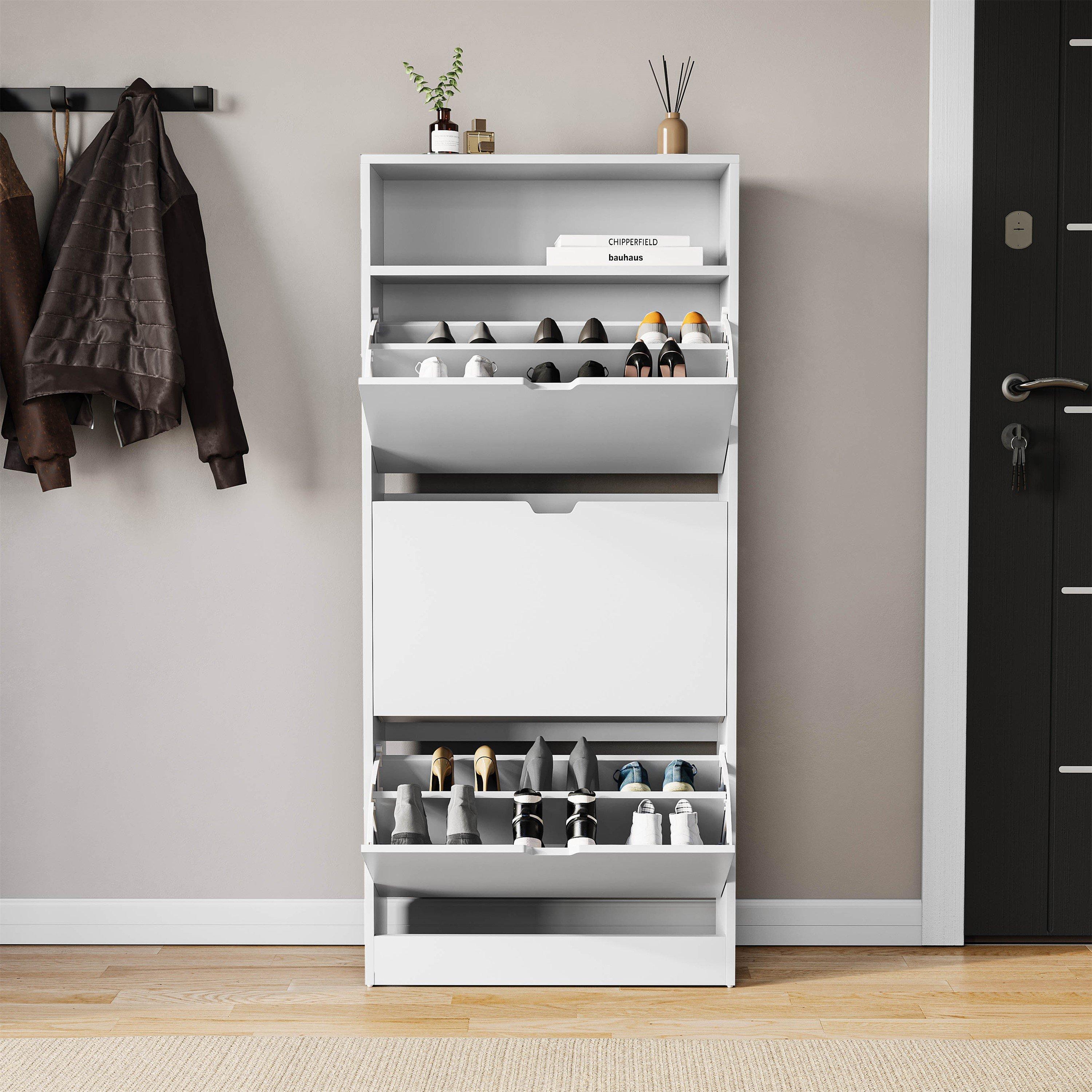 White - Lassic - Vida Designs 3 Drawer Shoe Cabinet With Shelf - 5