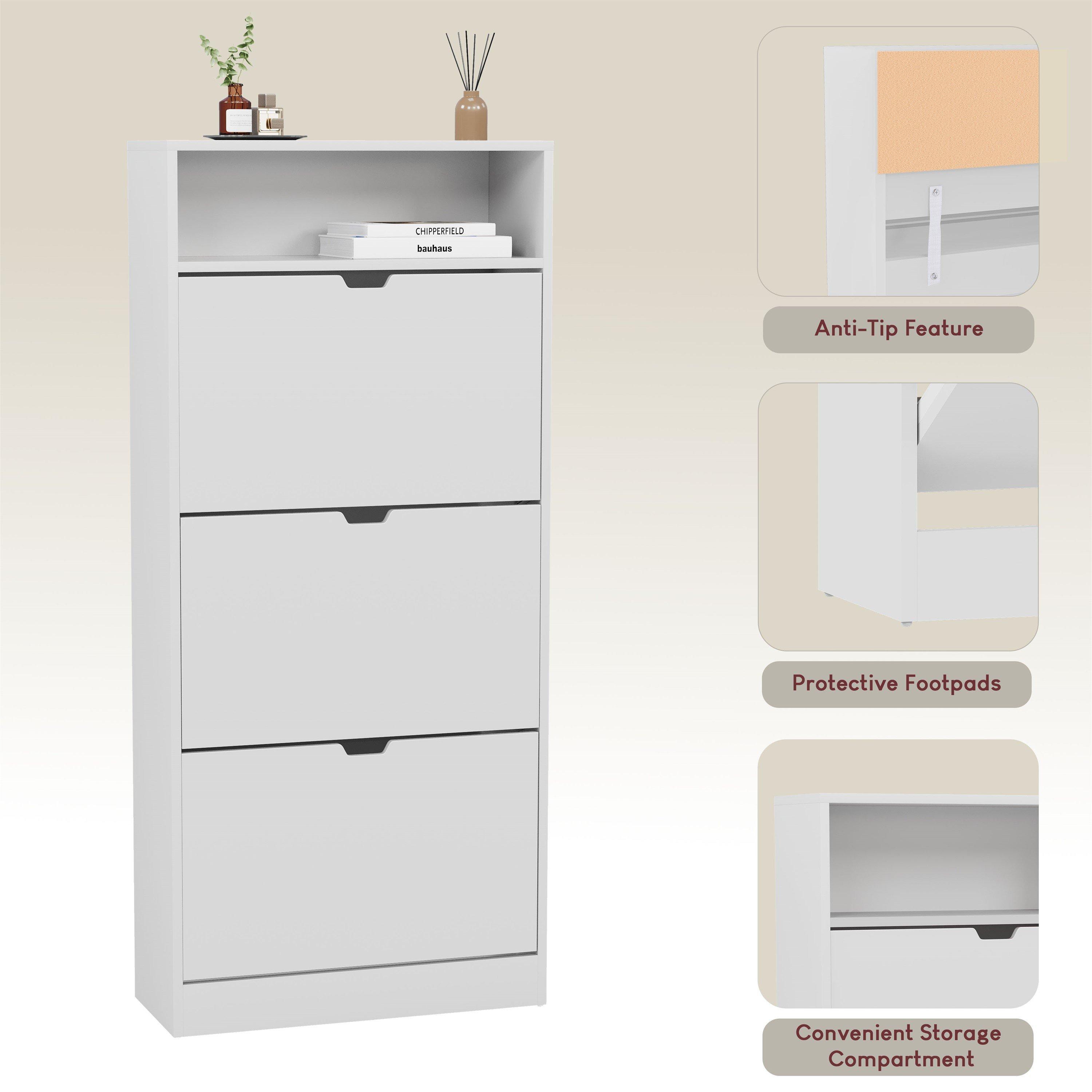 White - Lassic - Vida Designs 3 Drawer Shoe Cabinet With Shelf - 7