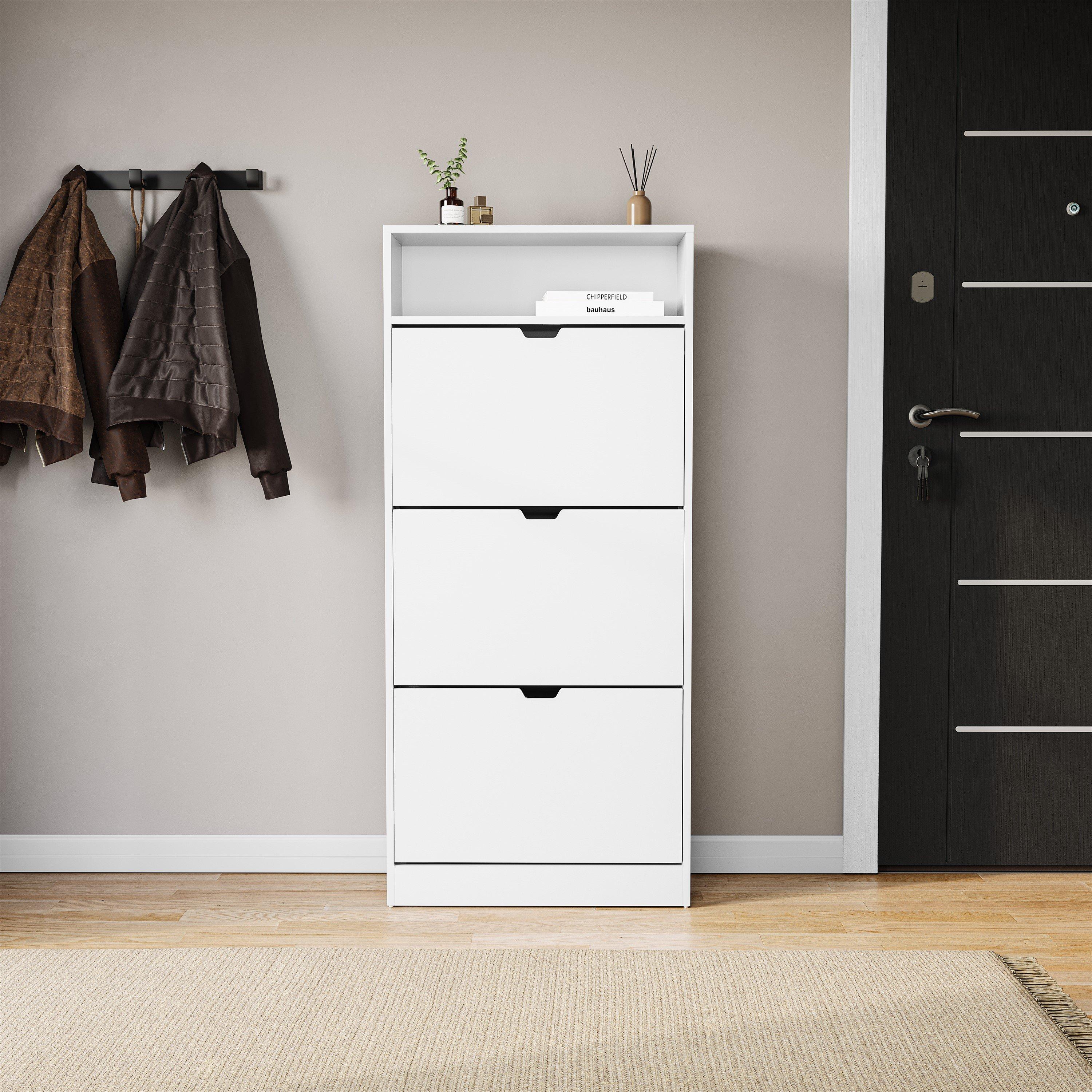 White - Lassic - Vida Designs 3 Drawer Shoe Cabinet With Shelf - 8