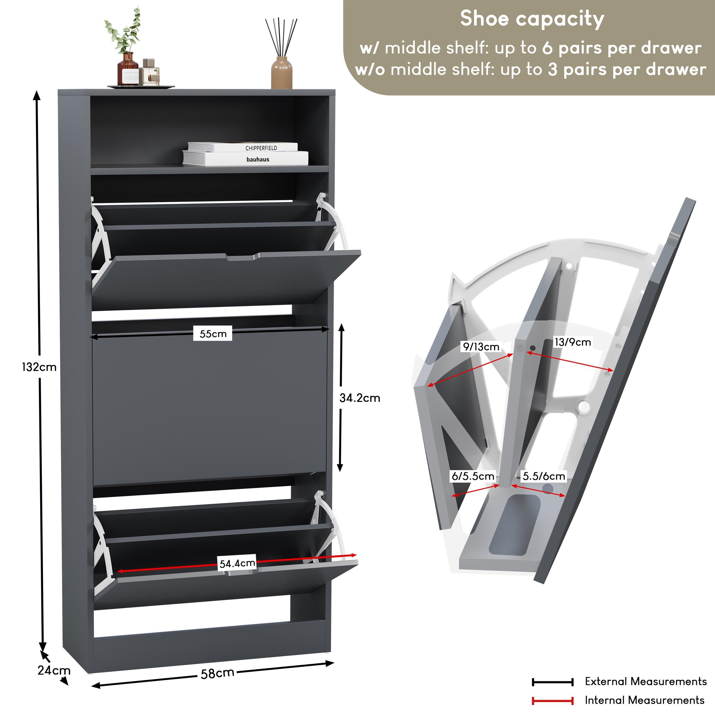 Grey - Lassic - Vida Designs 3 Drawer Shoe Cabinet With Shelf - 2