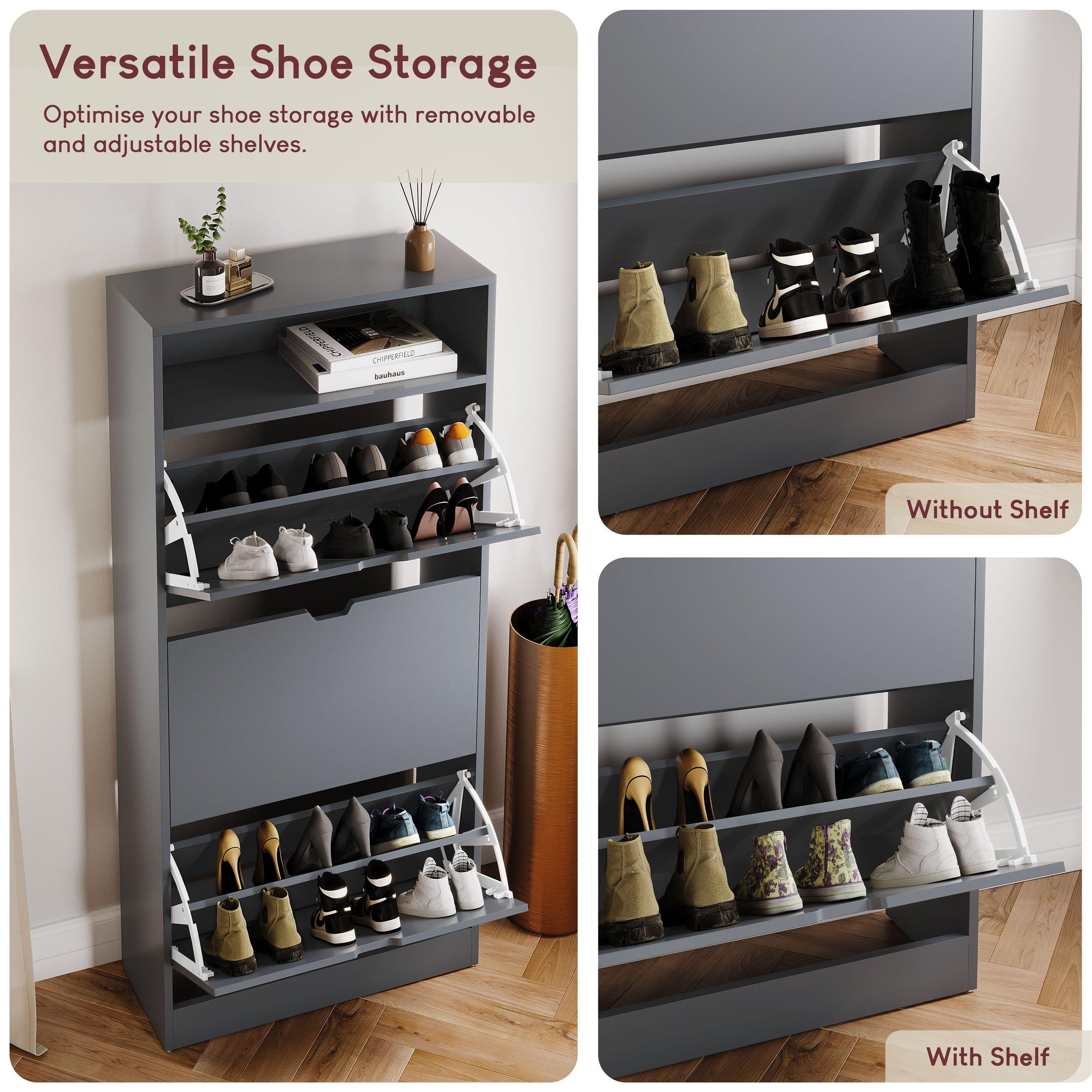 Grey - Lassic - Vida Designs 3 Drawer Shoe Cabinet With Shelf - 3