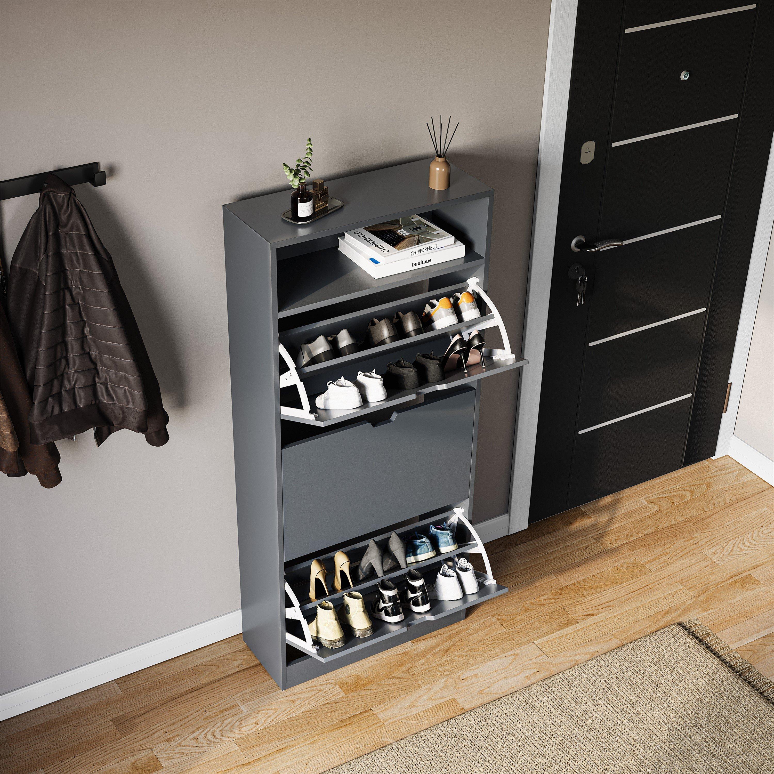 Grey - Lassic - Vida Designs 3 Drawer Shoe Cabinet With Shelf - 4
