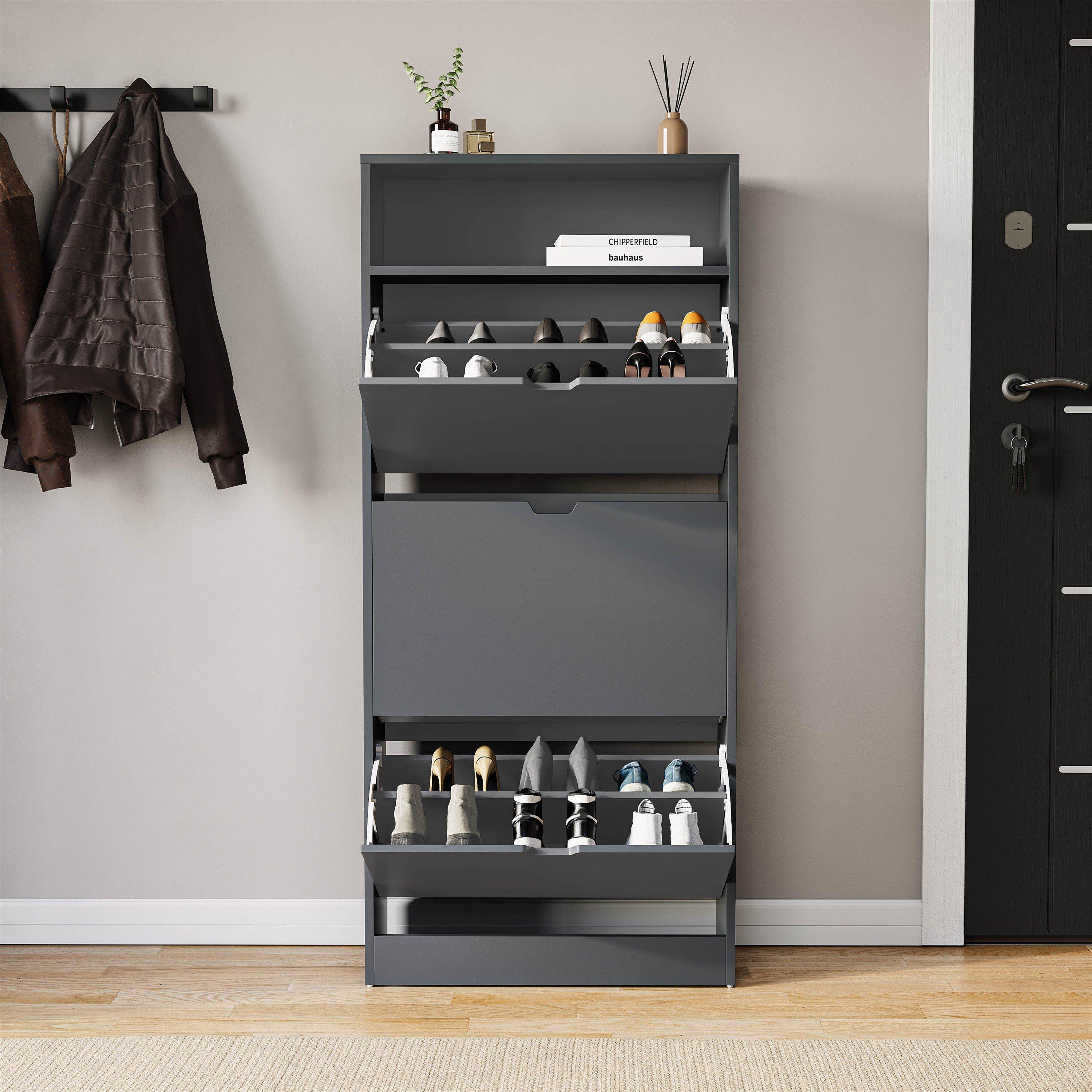 Grey - Lassic - Vida Designs 3 Drawer Shoe Cabinet With Shelf - 5