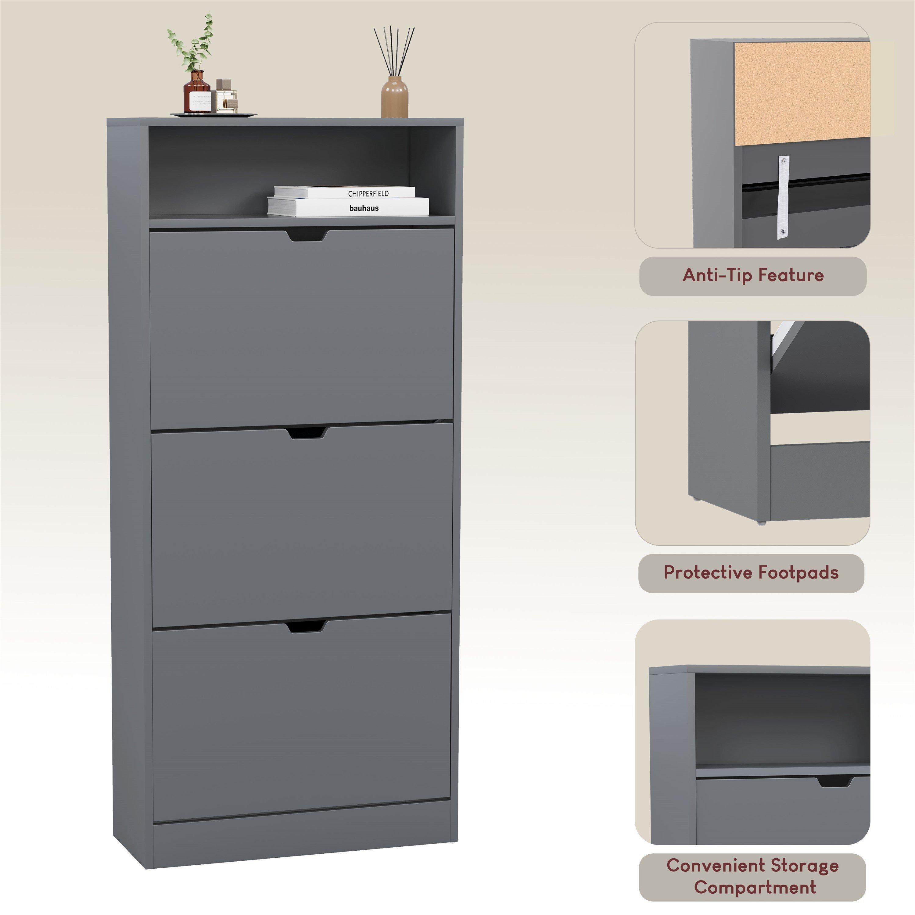 Grey - Lassic - Vida Designs 3 Drawer Shoe Cabinet With Shelf - 7