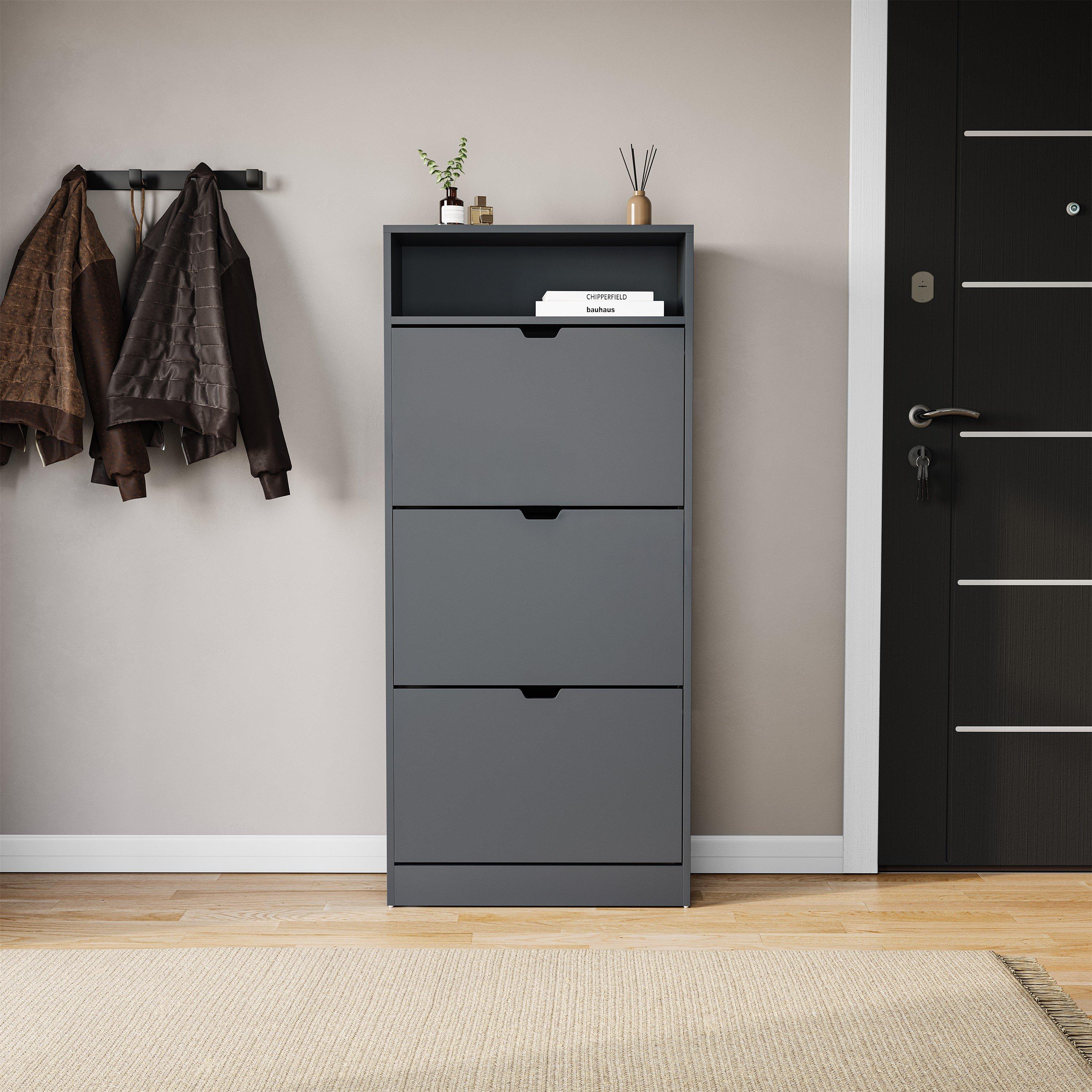 Grey - Lassic - Vida Designs 3 Drawer Shoe Cabinet With Shelf - 8