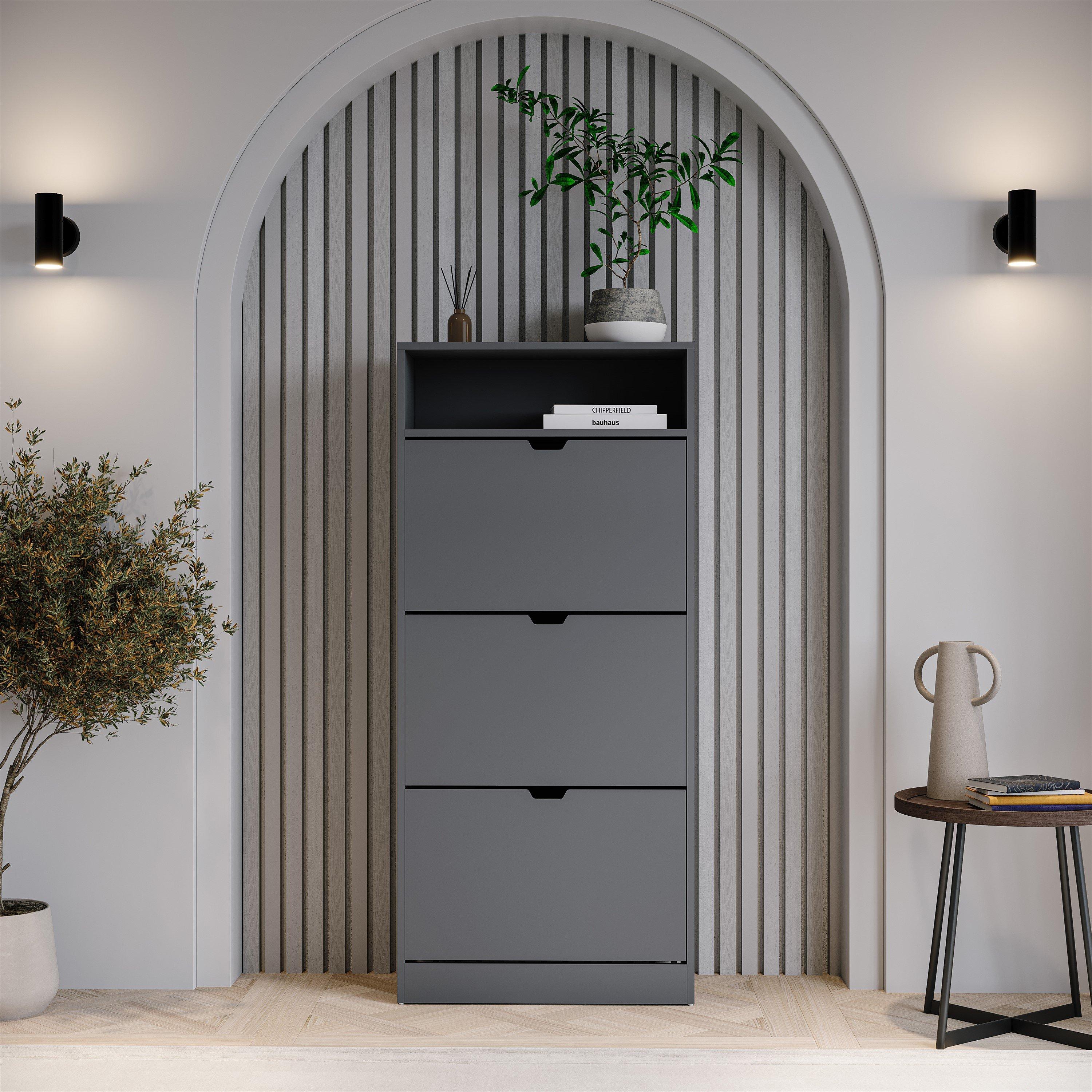 Grey - Lassic - Vida Designs 3 Drawer Shoe Cabinet With Shelf - 9