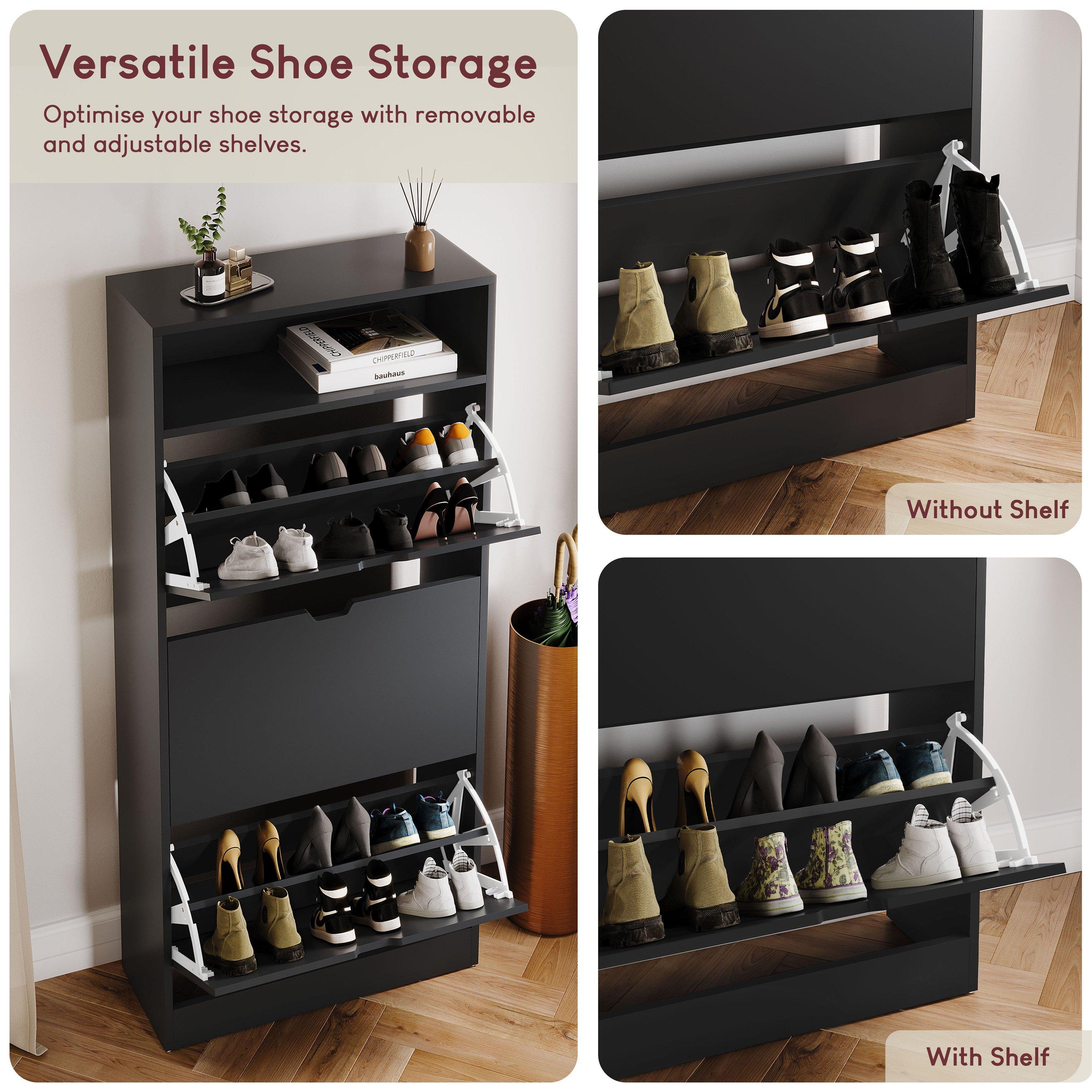 Black - Lassic - Vida Designs 3 Drawer Shoe Cabinet With Shelf - 3