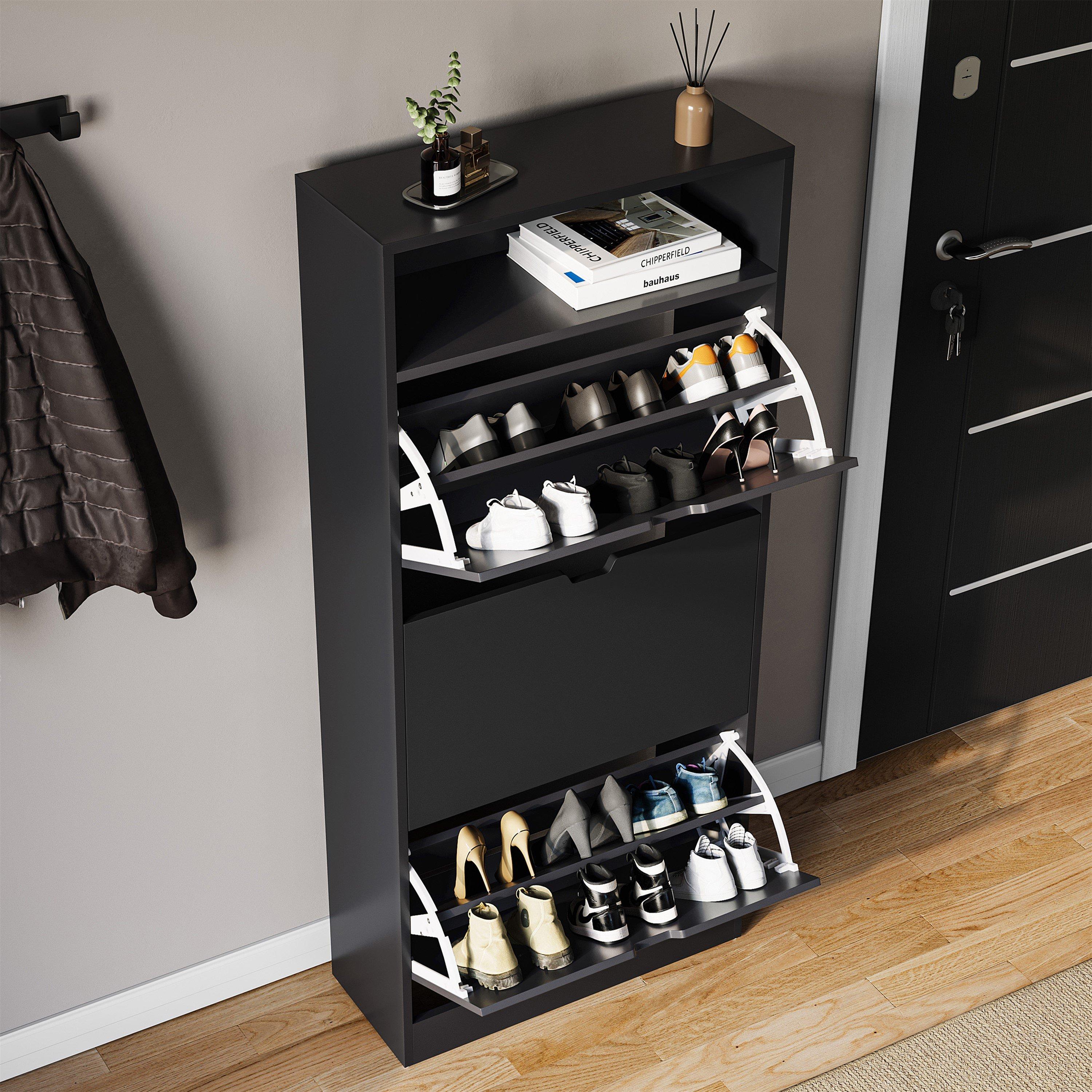 Black - Lassic - Vida Designs 3 Drawer Shoe Cabinet With Shelf - 4