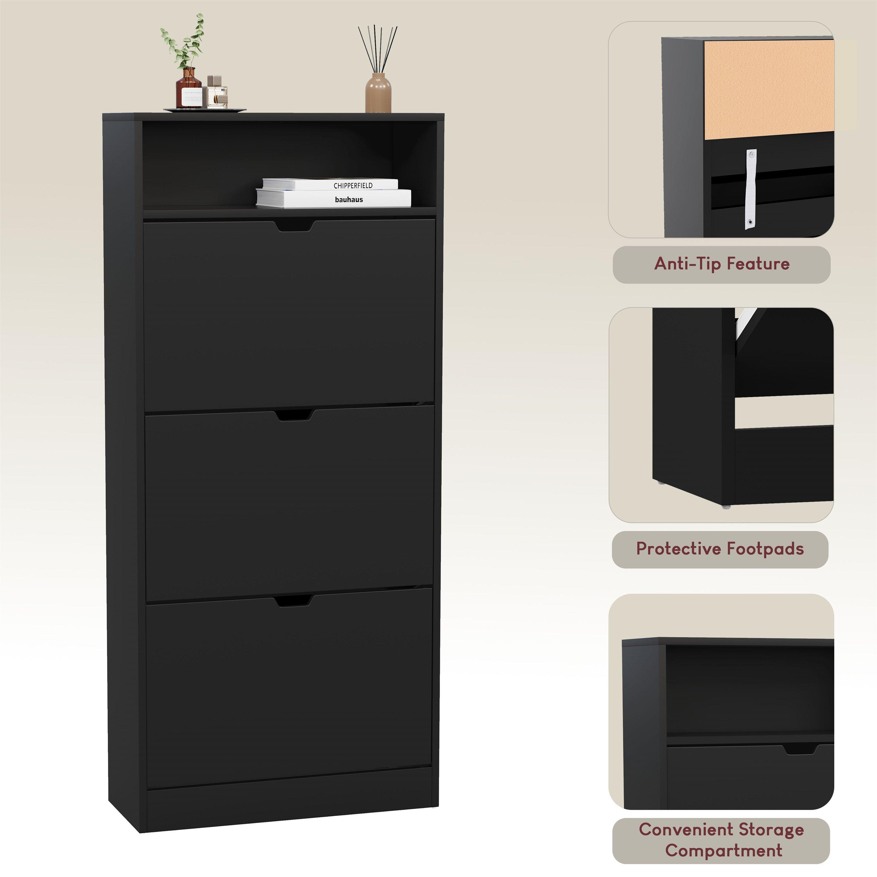 Black - Lassic - Vida Designs 3 Drawer Shoe Cabinet With Shelf - 7