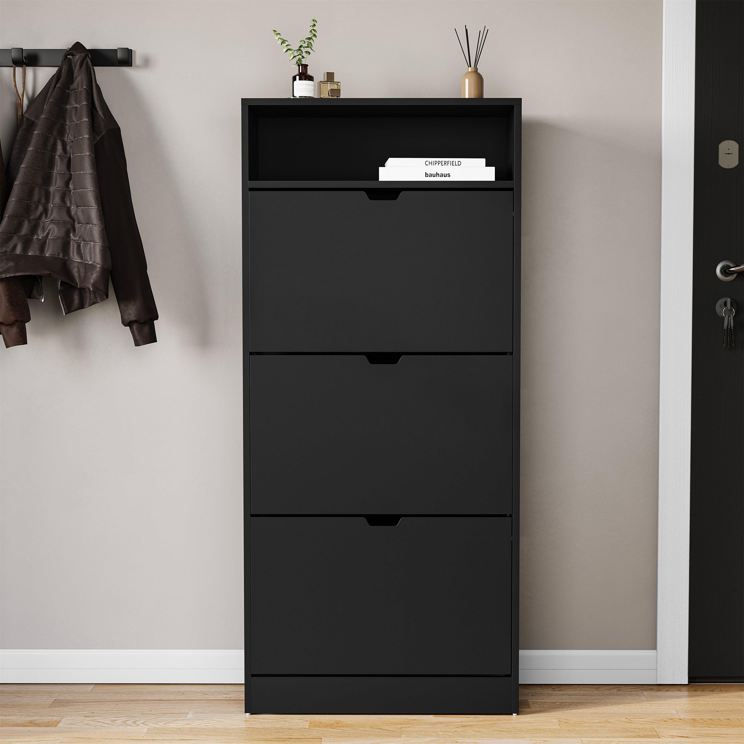 Black - Lassic - Vida Designs 3 Drawer Shoe Cabinet With Shelf - 8
