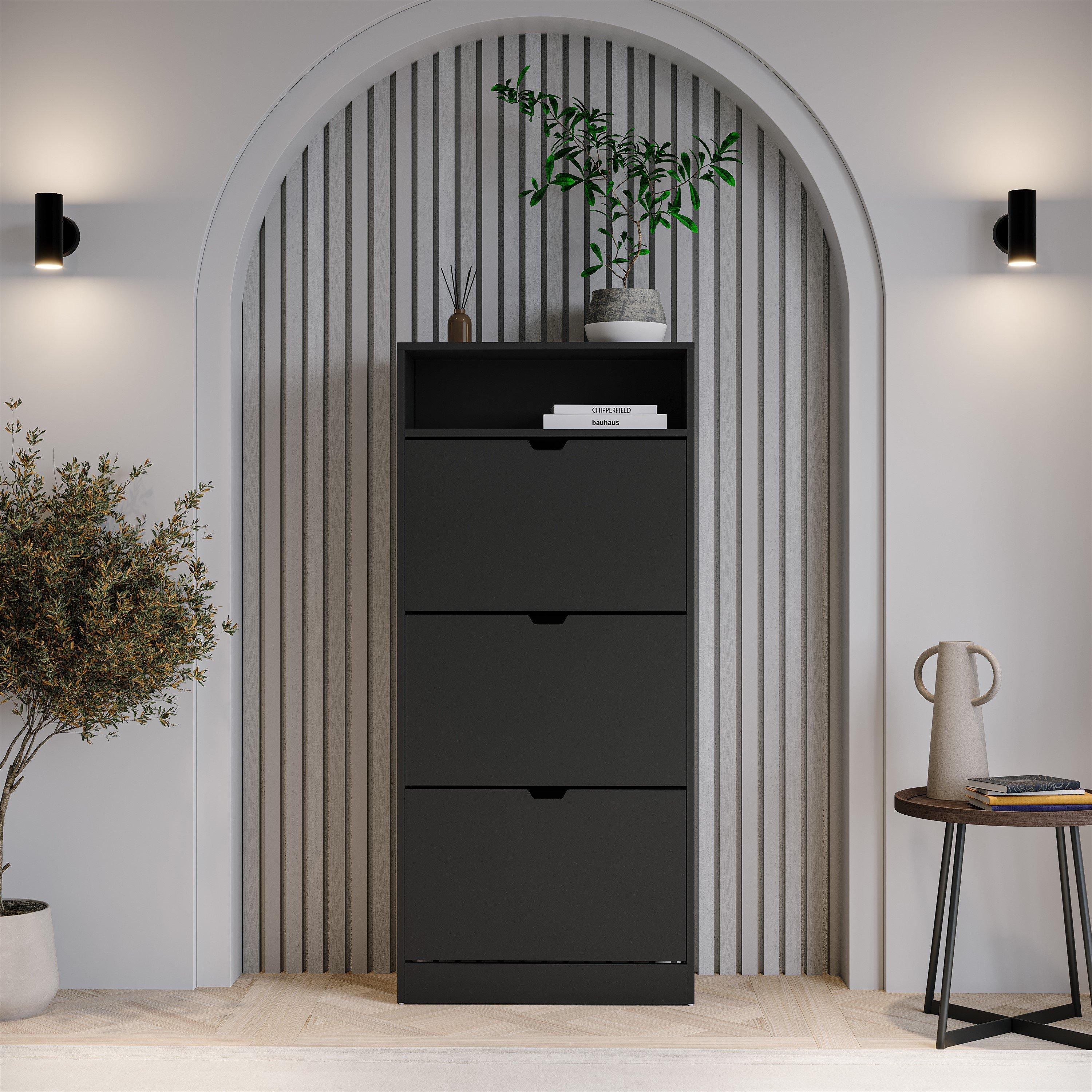 Black - Lassic - Vida Designs 3 Drawer Shoe Cabinet With Shelf - 9