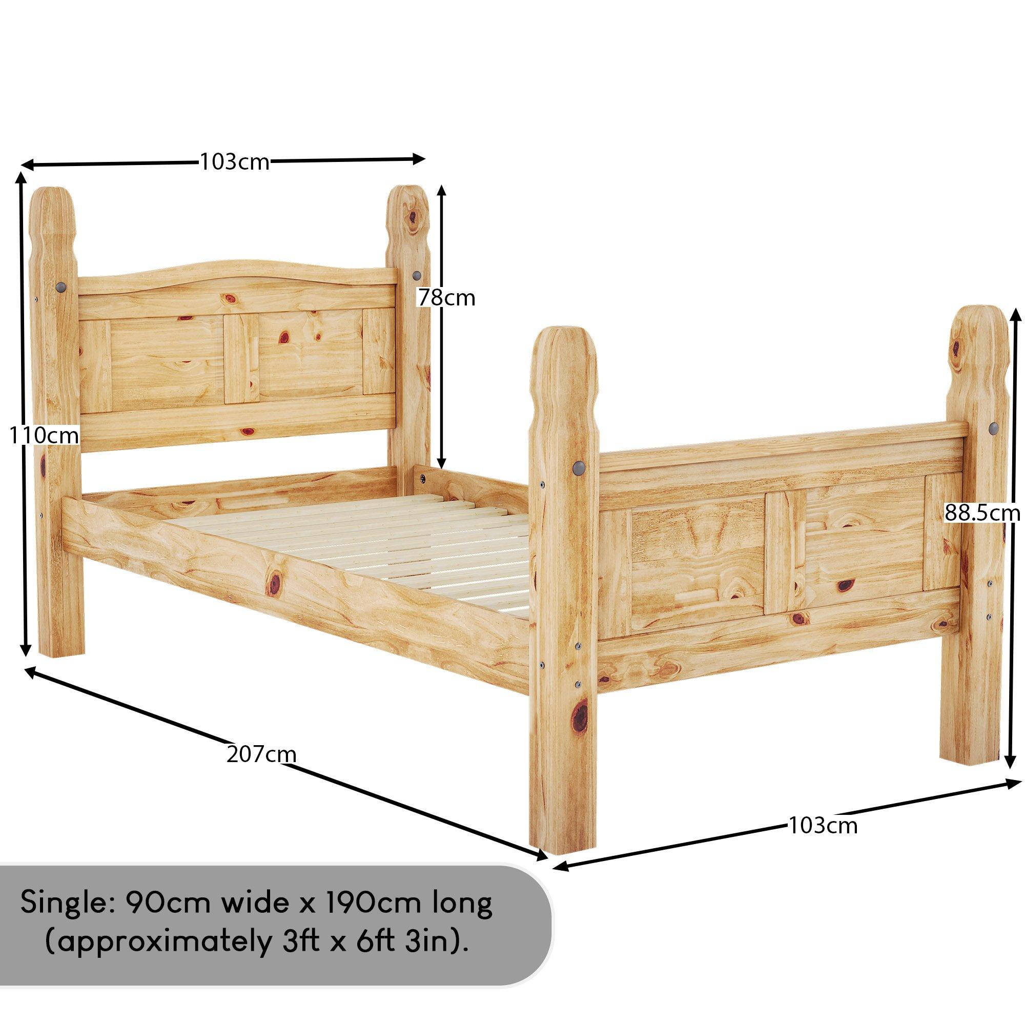 Pine - Lassic - Corona High Foot Single Wooden Bed & Mattress Set - 2