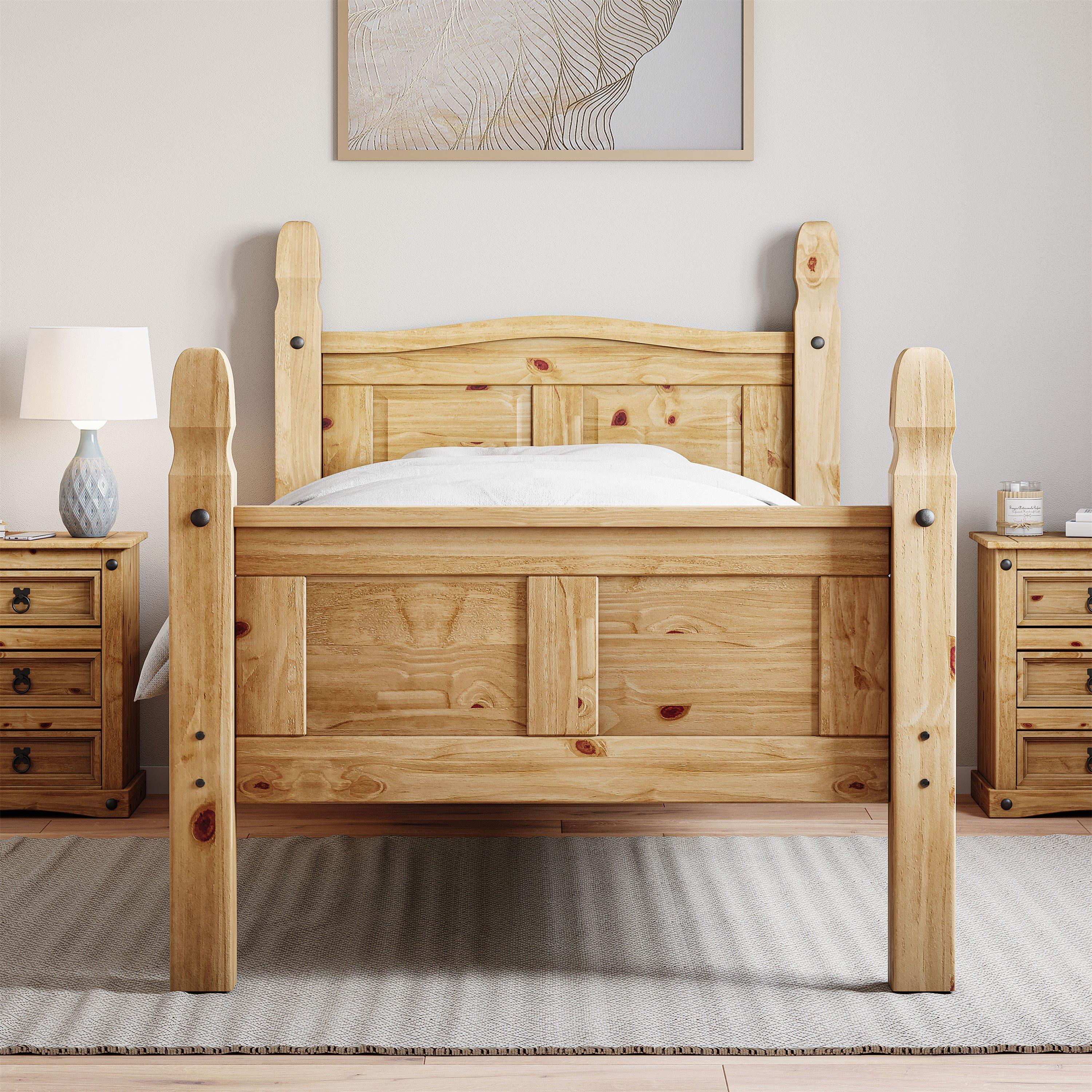 Pine - Lassic - Corona High Foot Single Wooden Bed & Mattress Set - 3