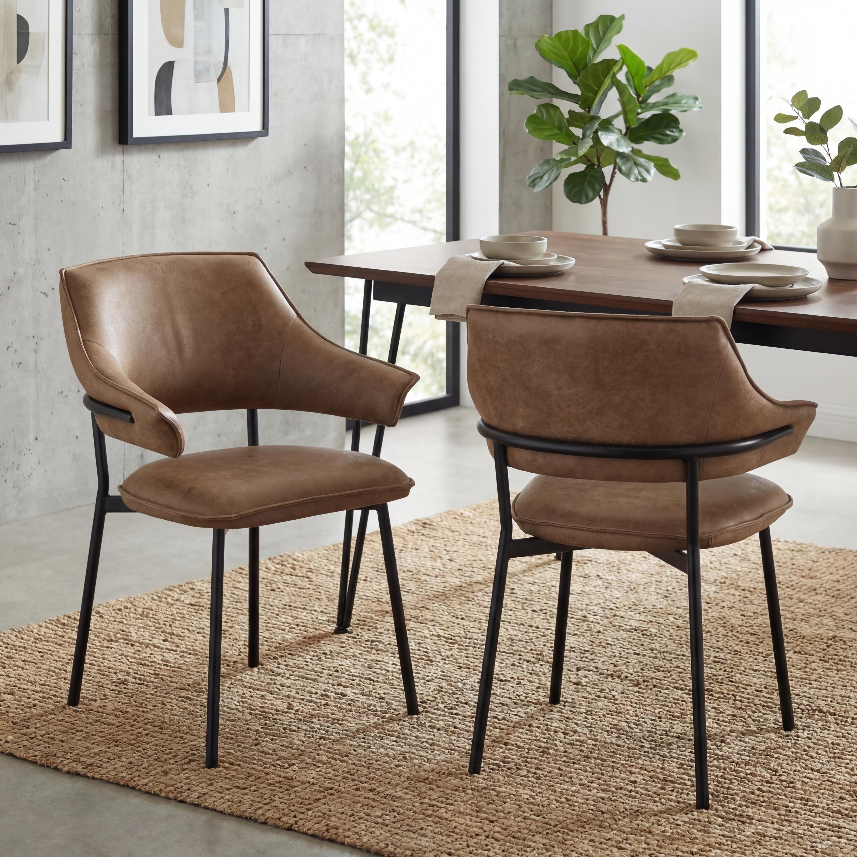 Antique Tan - Shankar - Set of 2 Geneva Microfibre Antique Dining Chair - 1