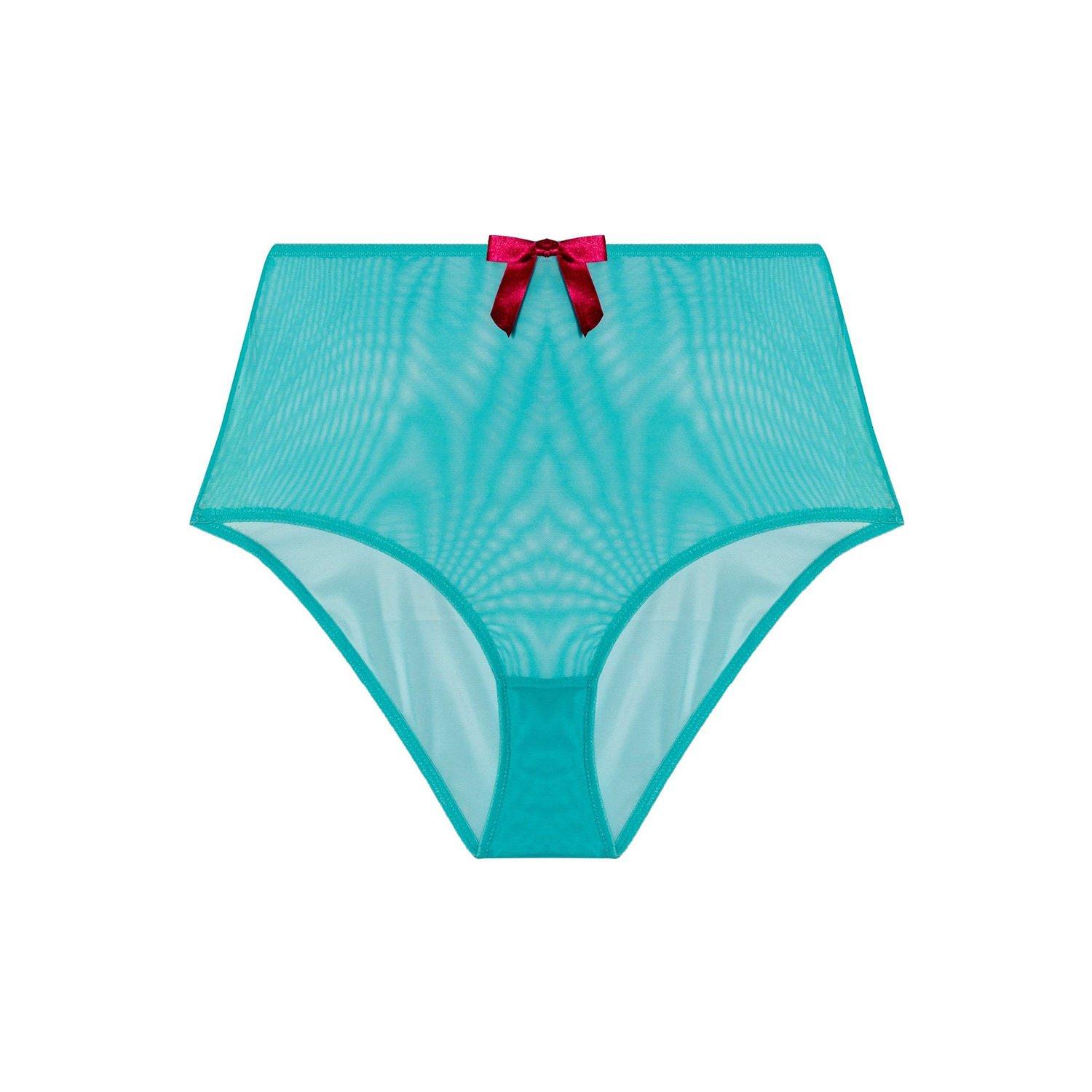 Blue - Playful Promises - Cleo Contrast Stitch Mesh Retro High Waisted Brief - 3