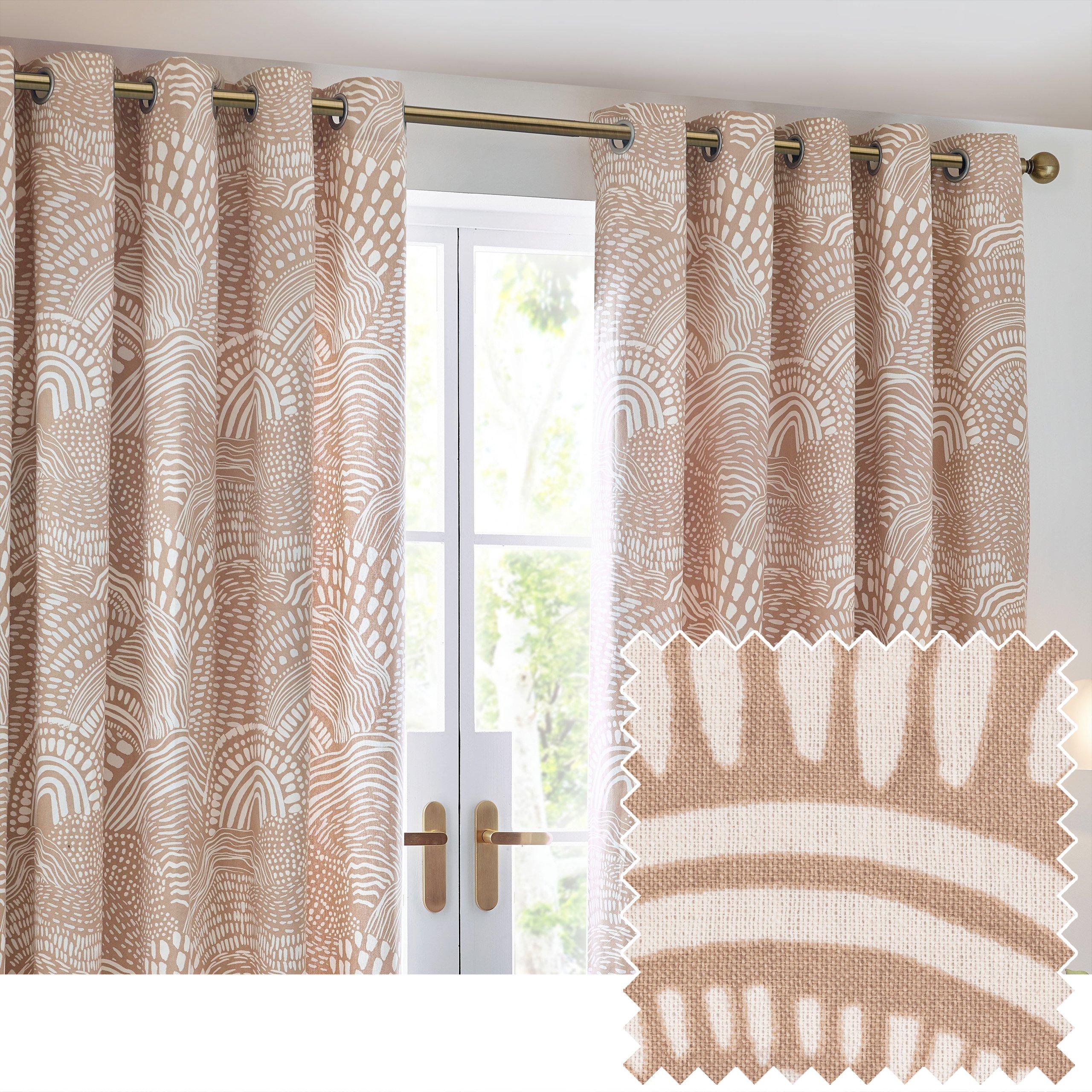 Hoem  Nola Abstract Eyelet Curtains - Oat - 168 x 229c