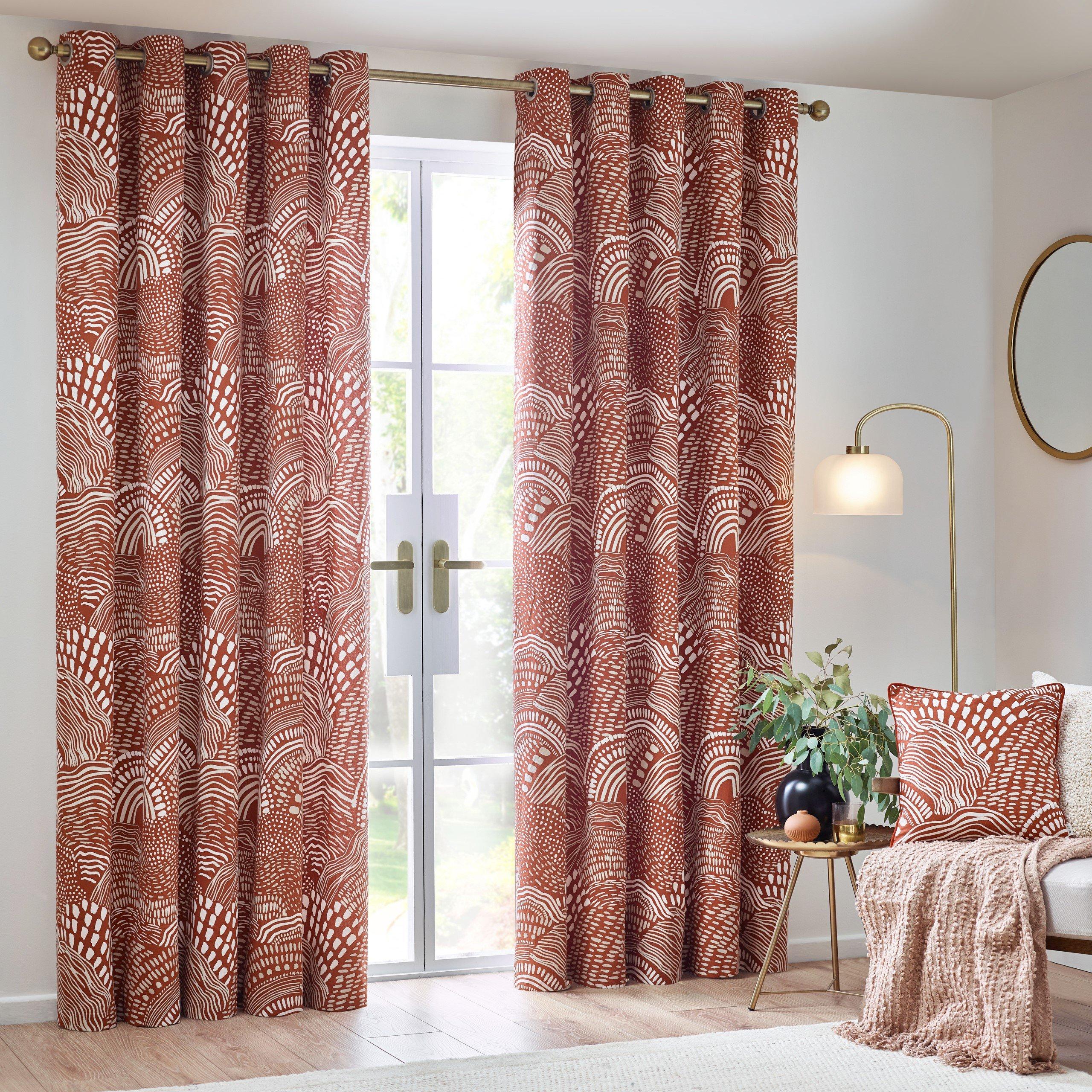 Hoem  Nola Abstract Eyelet Curtains - Chestnut - 117 x 183c