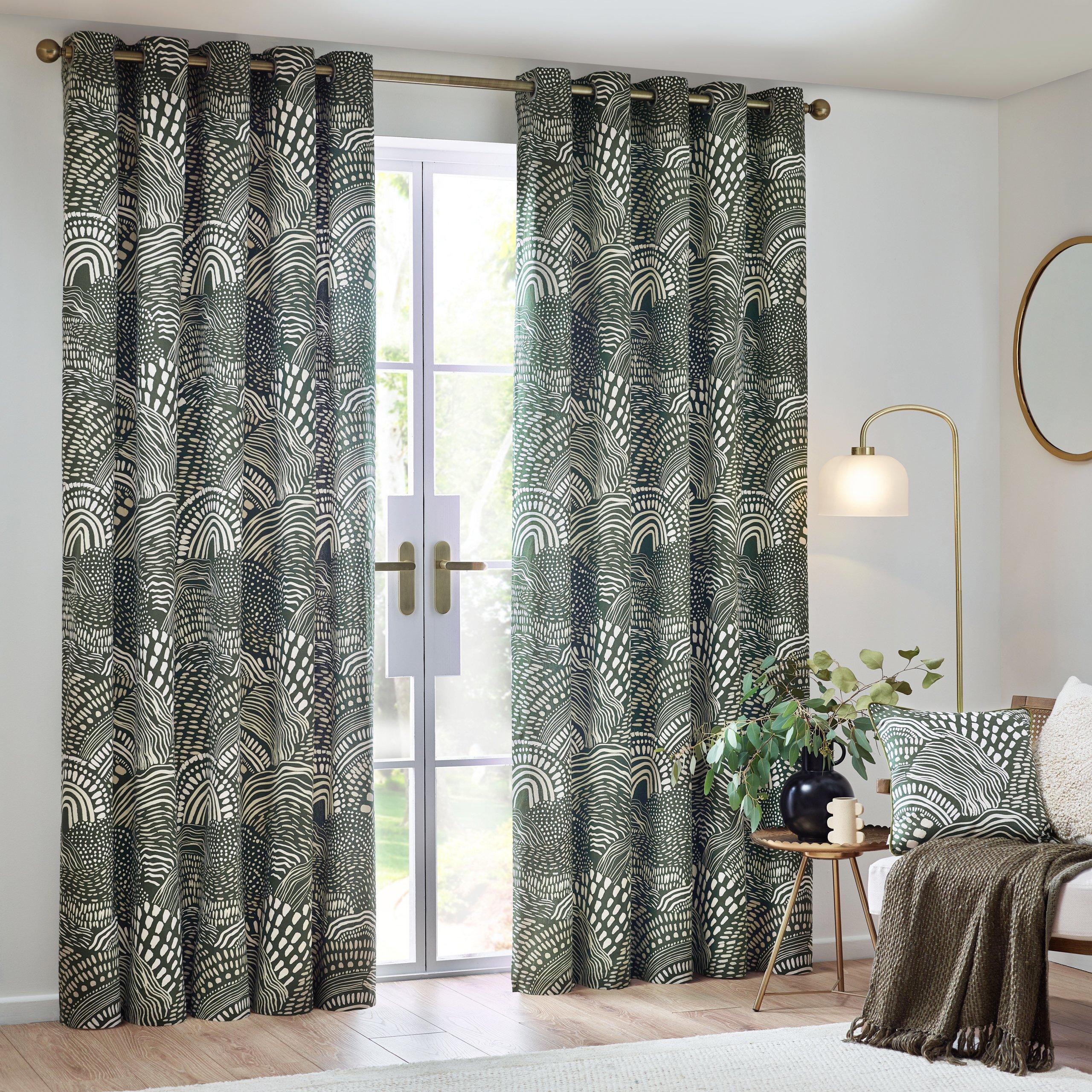 Hoem  Nola Abstract Eyelet Curtains - Olive - 168 x 183c