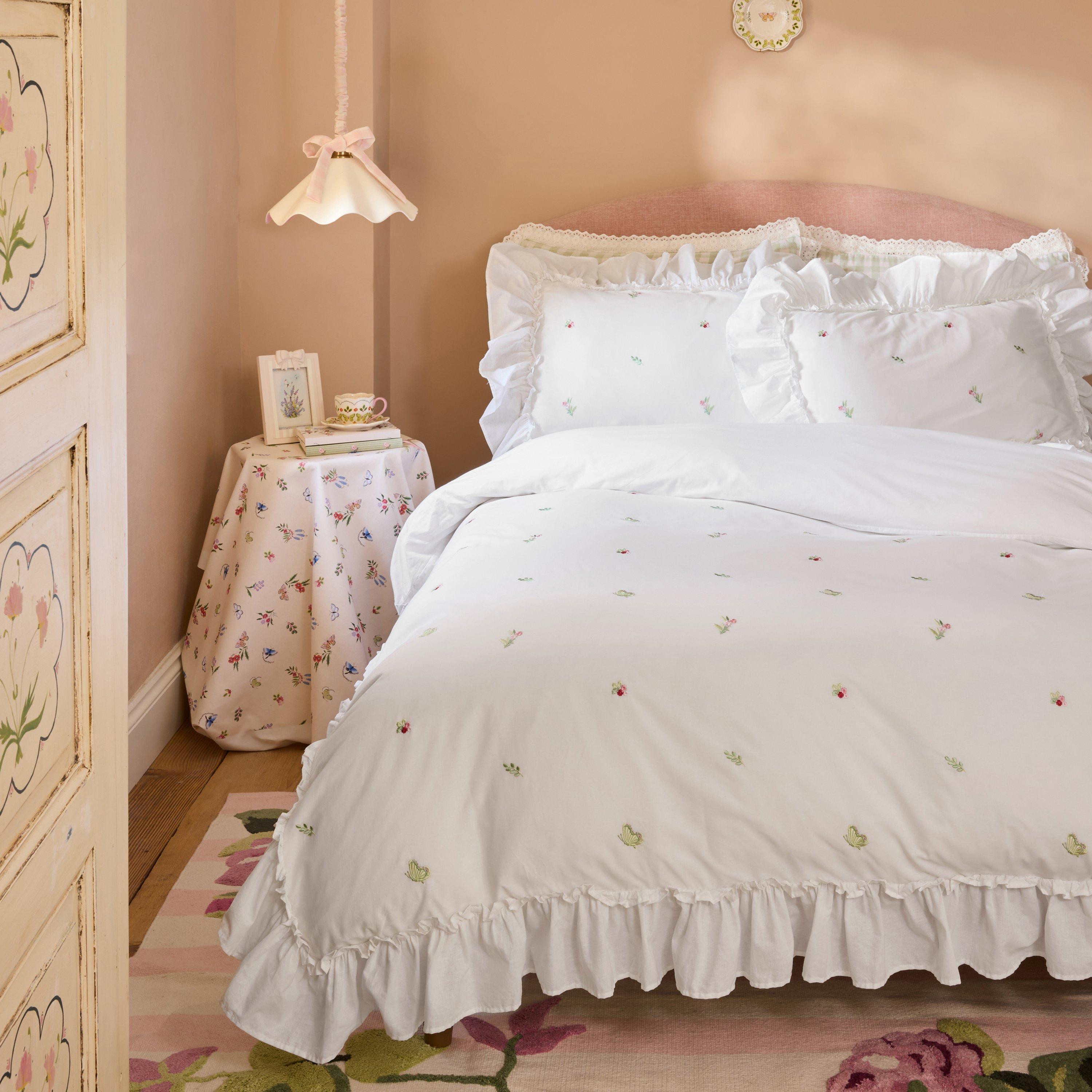 White - Cath Kidston - Tiny Floral Embroidered Frill Duvet Cover Set - 1
