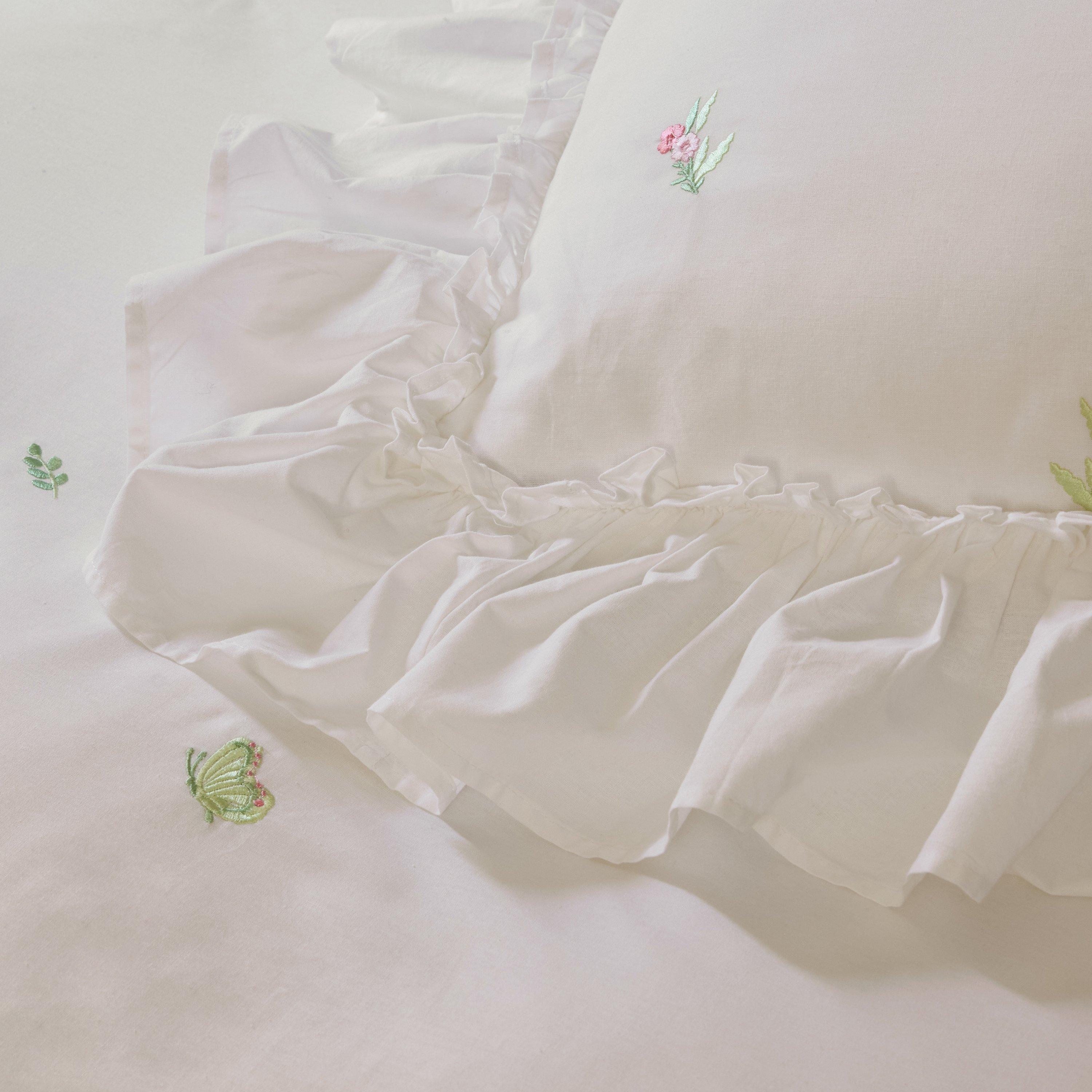 White - Cath Kidston - Tiny Floral Embroidered Frill Duvet Cover Set - 4
