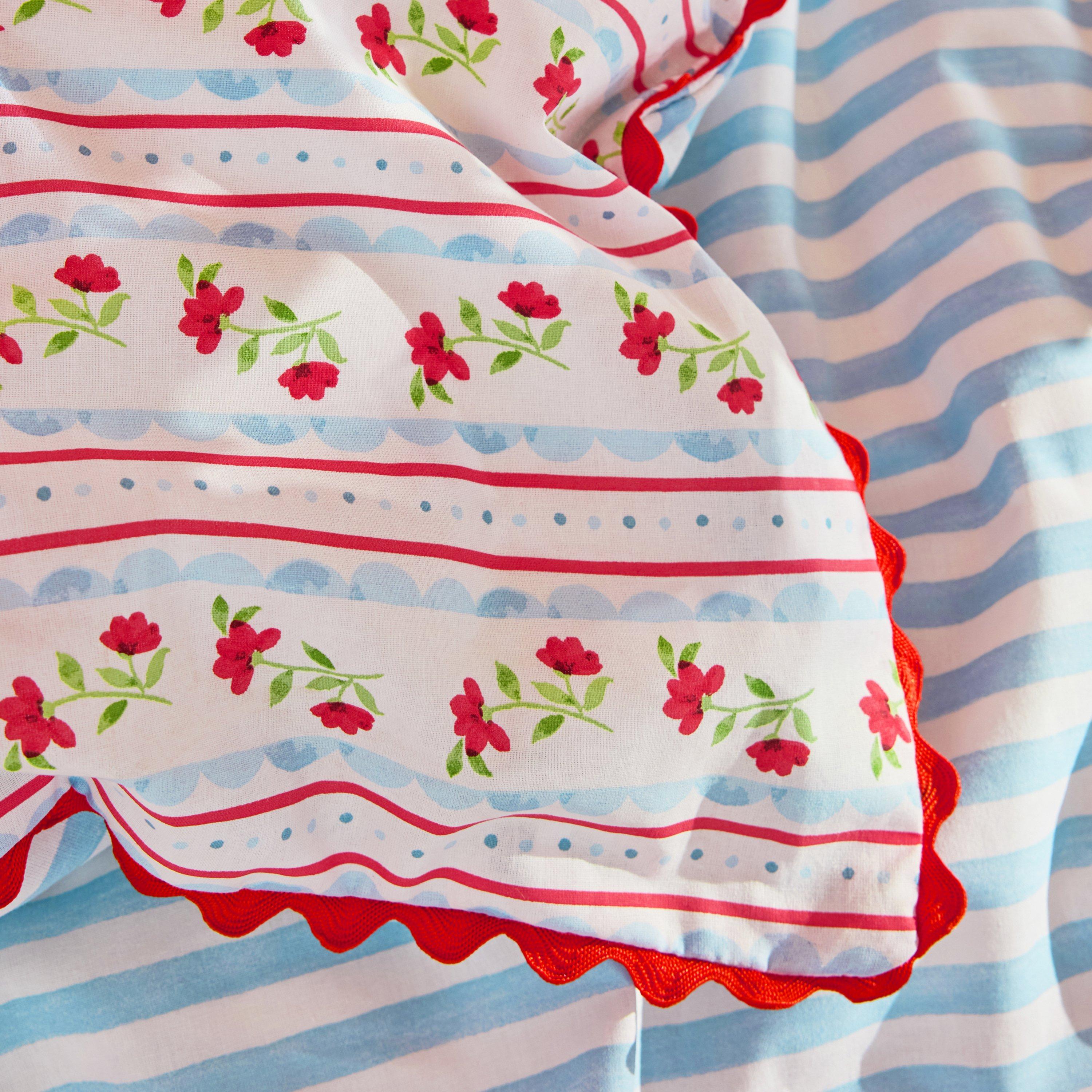 Red / Navy - Cath Kidston - Treasure Floral Stripe Cotton Duvet Cover Set - 5