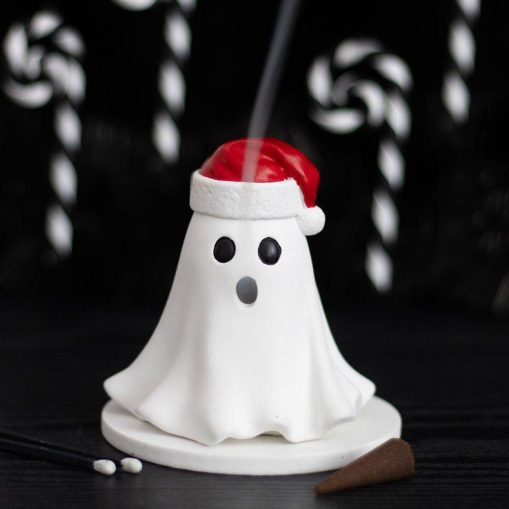 White - Something Different - Ghost with Santa Hat Incense Cone Holder - 1