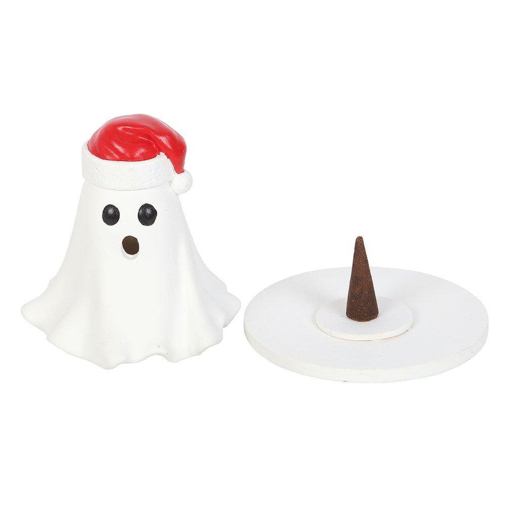 White - Something Different - Ghost with Santa Hat Incense Cone Holder - 2