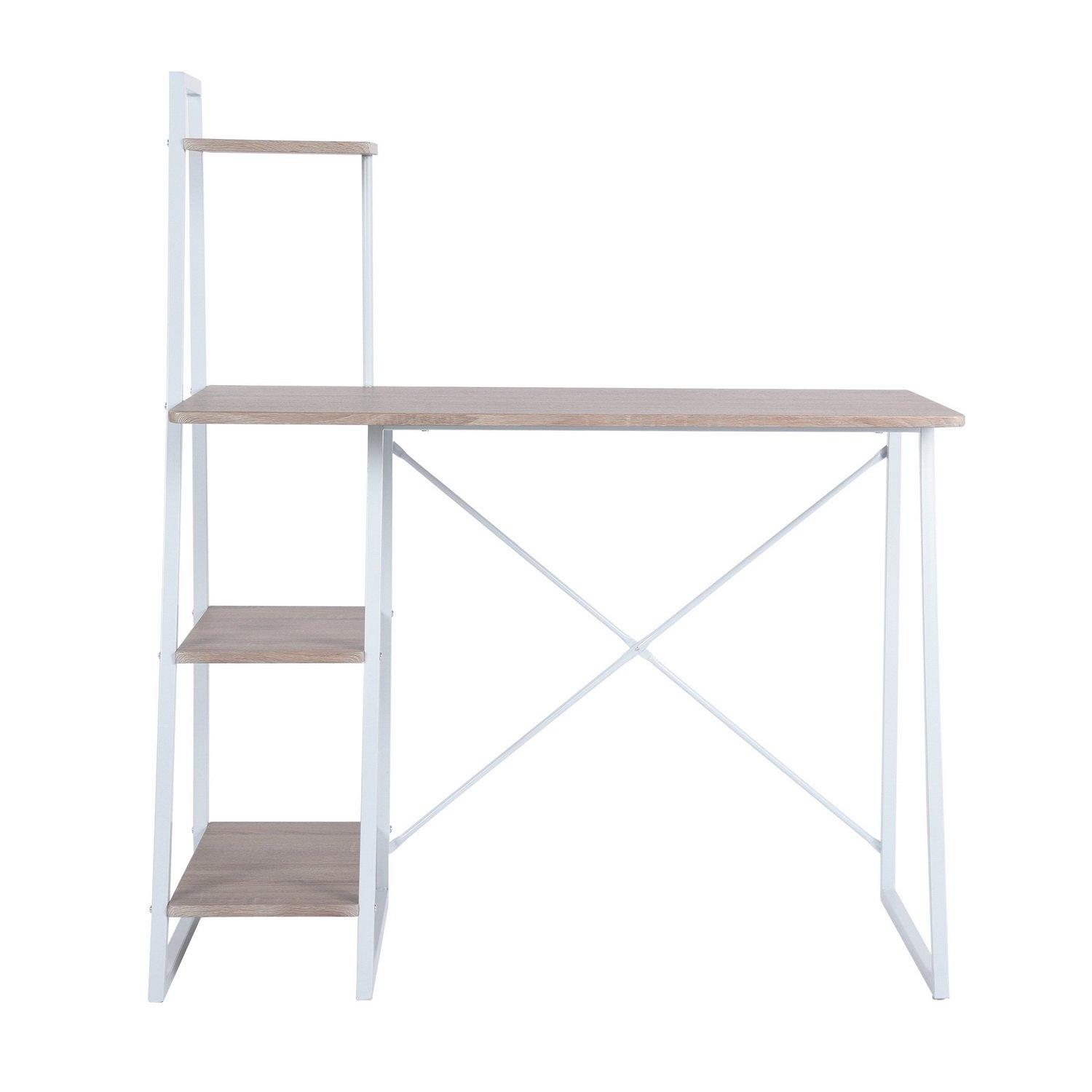 Light Oak/White - Urban Meuble - Wood Effect Desk with 3-Tier Side Shelves - 6