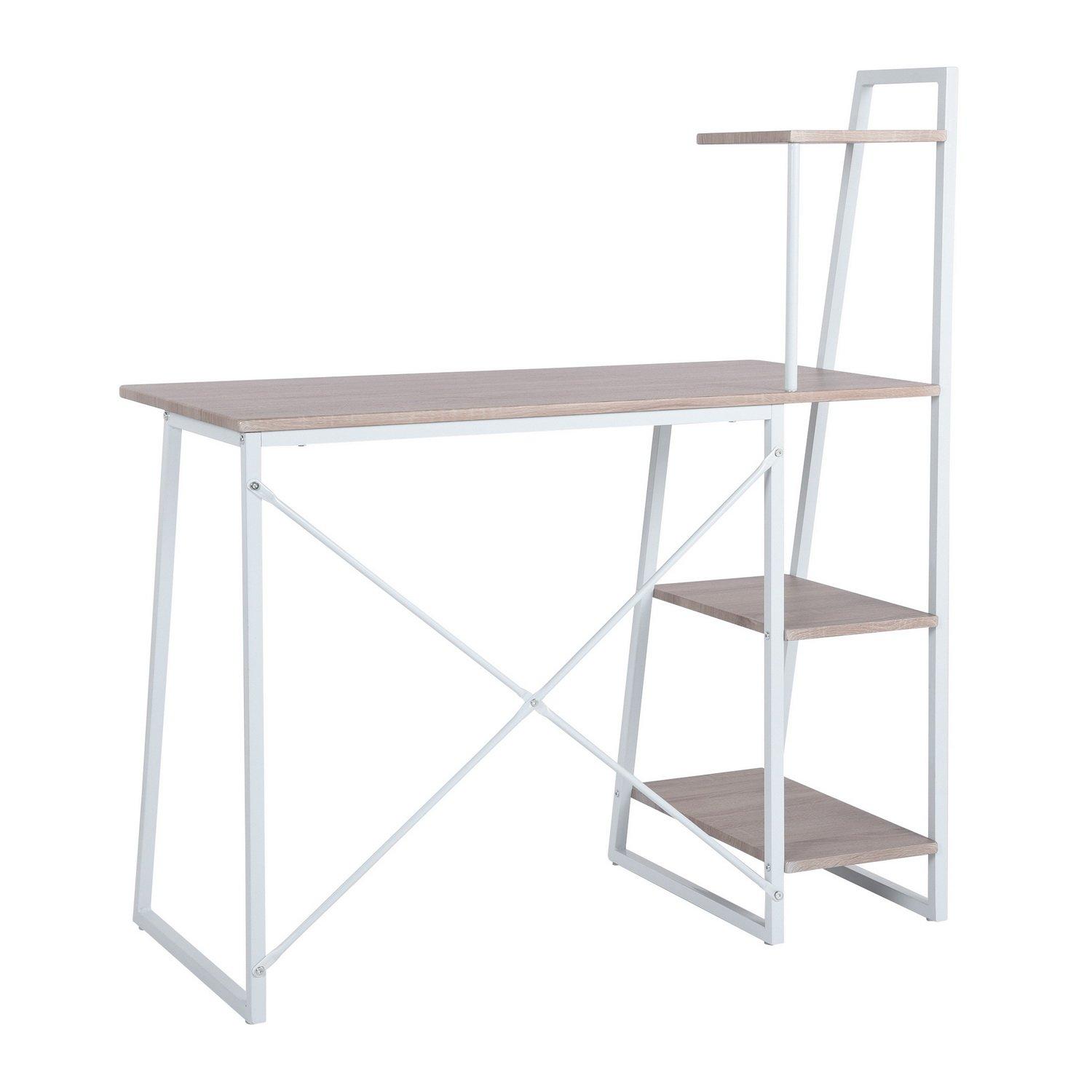 Light Oak/White - Urban Meuble - Wood Effect Desk with 3-Tier Side Shelves - 8