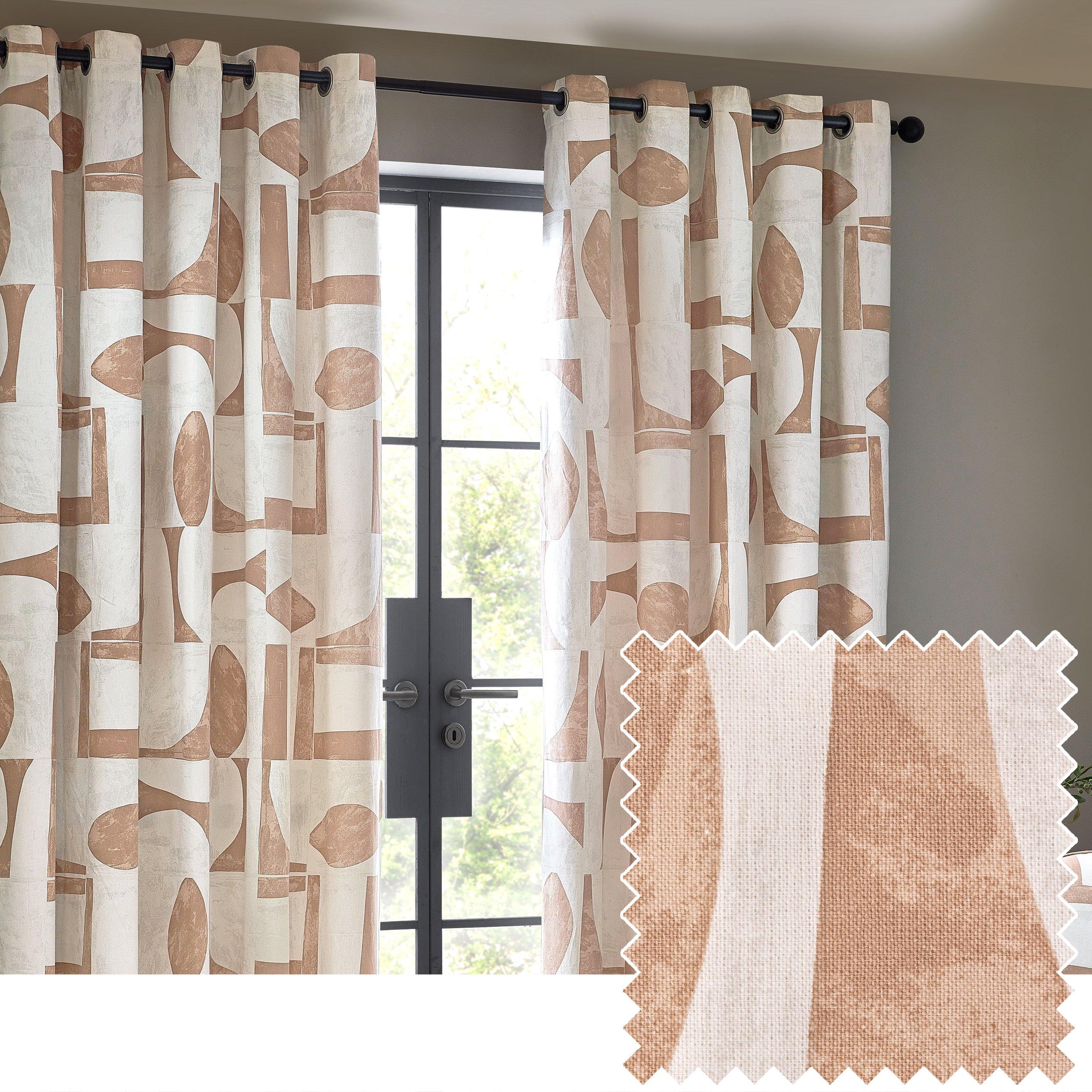 Hoem  Carro Abstract Eyelet Curtains - Clay - 117 x 137c