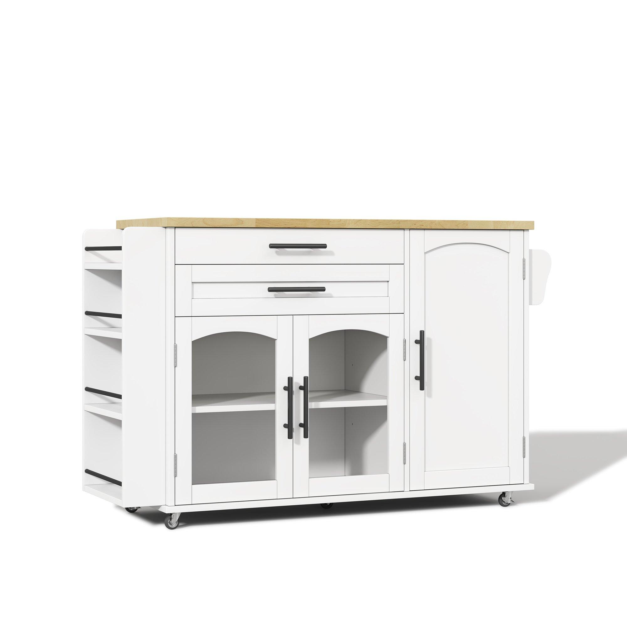 White/Oak - Urban Meuble - Mobile Kitchen Island Trolley with Foldable Top - 11