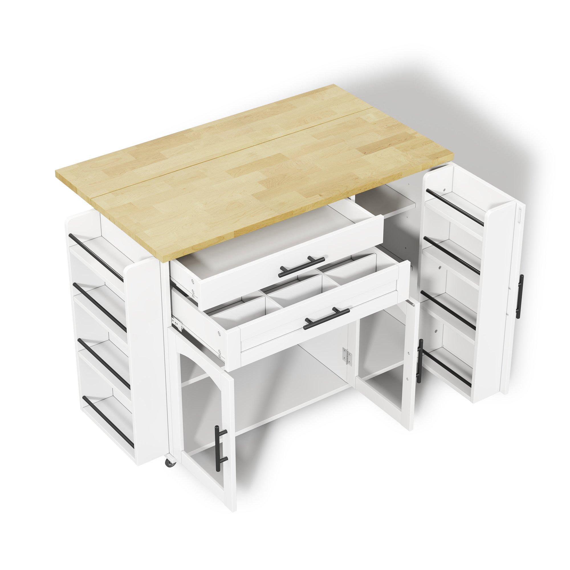 White/Oak - Urban Meuble - Mobile Kitchen Island Trolley with Foldable Top - 12
