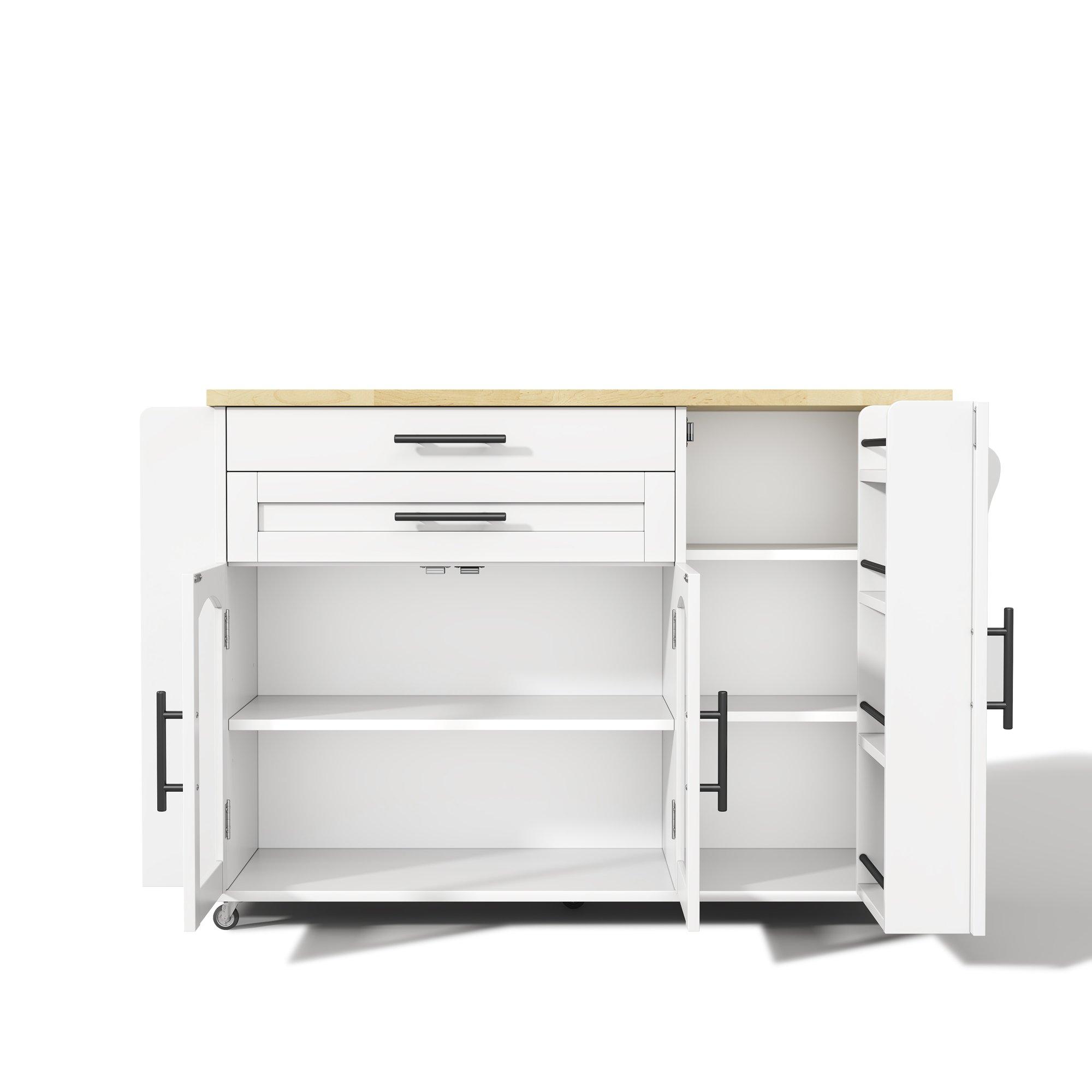 White/Oak - Urban Meuble - Mobile Kitchen Island Trolley with Foldable Top - 13
