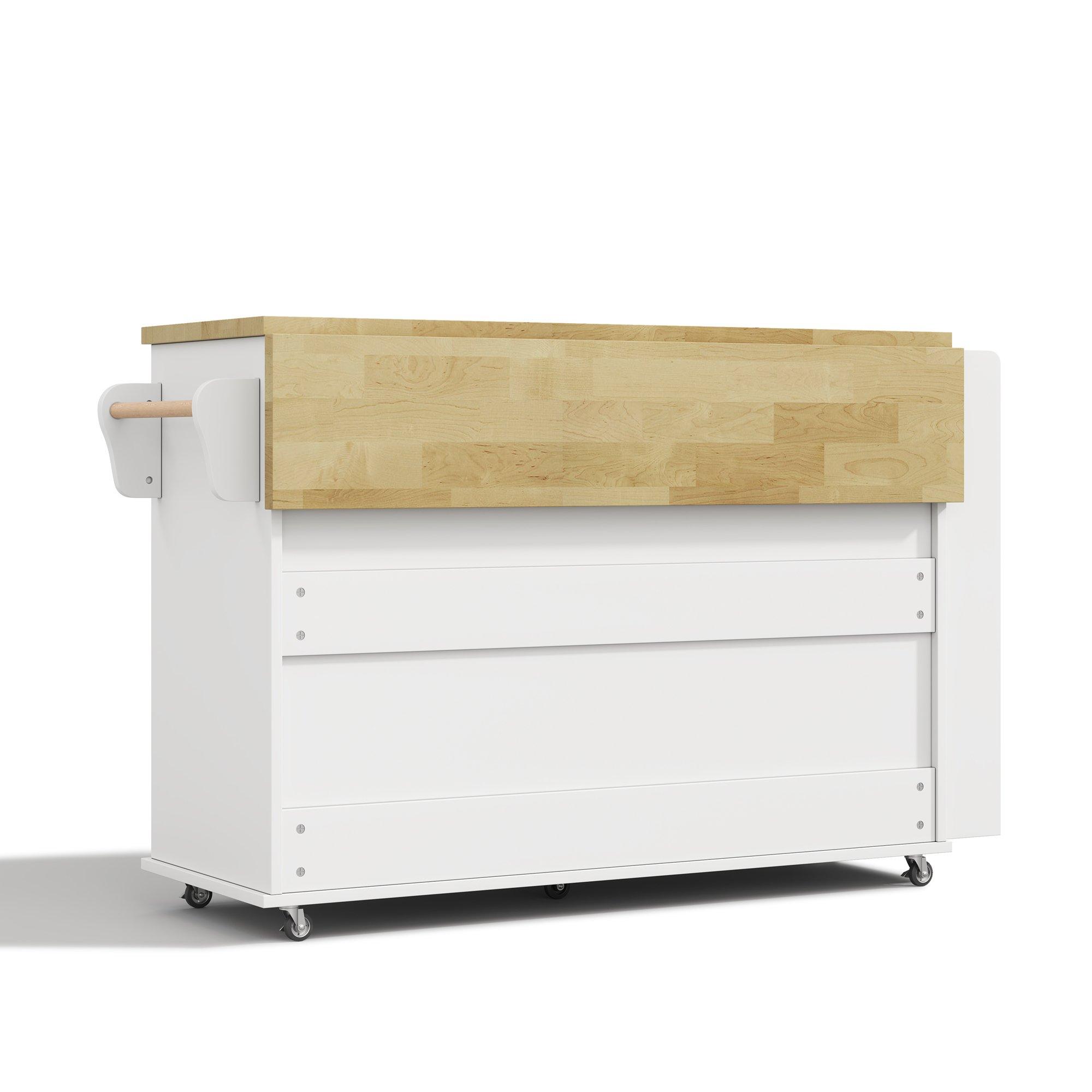 White/Oak - Urban Meuble - Mobile Kitchen Island Trolley with Foldable Top - 14