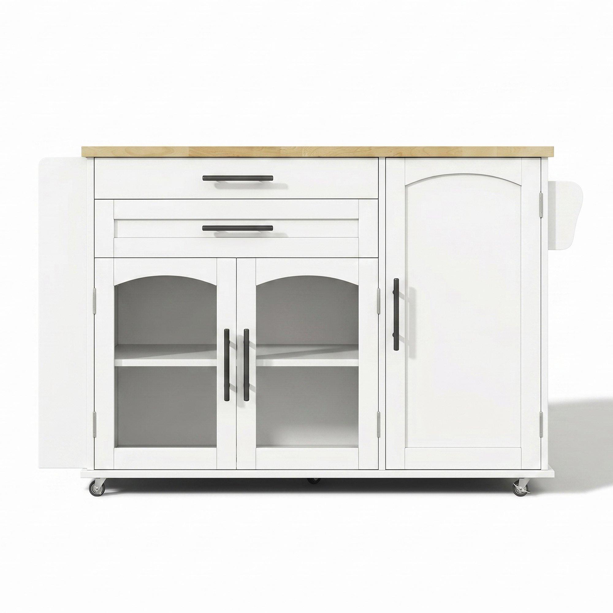 White/Oak - Urban Meuble - Mobile Kitchen Island Trolley with Foldable Top - 5