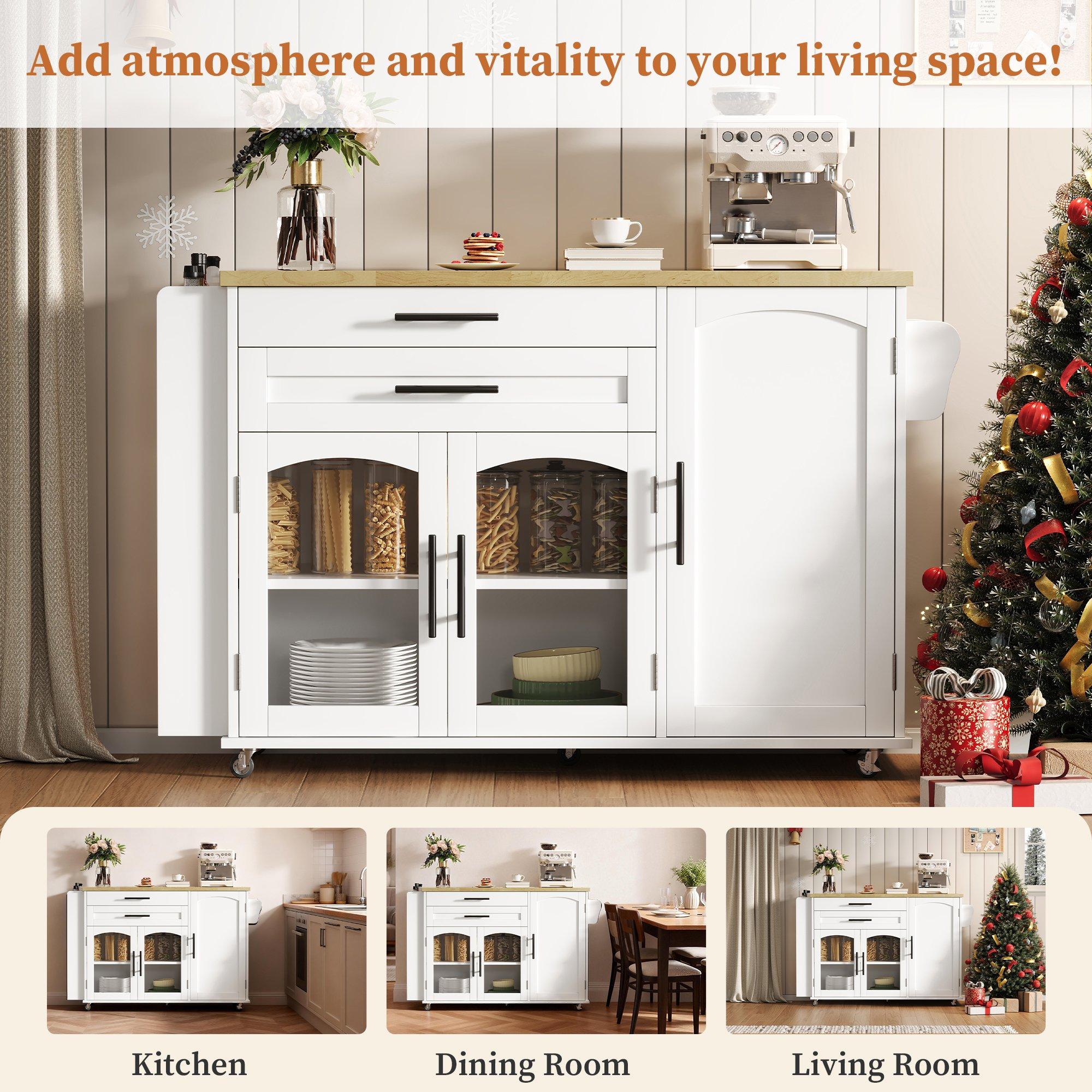 White/Oak - Urban Meuble - Mobile Kitchen Island Trolley with Foldable Top - 8