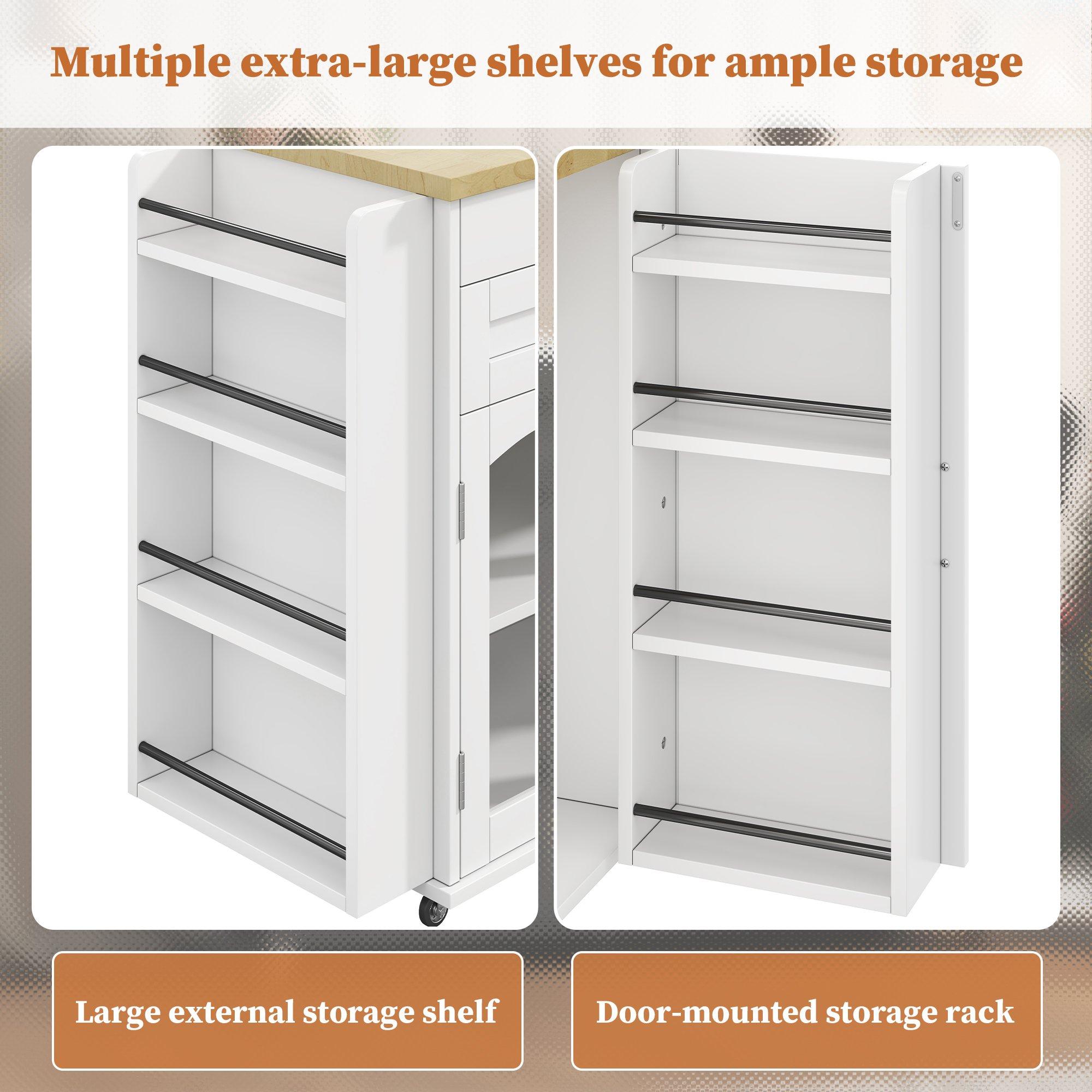 White/Oak - Urban Meuble - Mobile Kitchen Island Trolley with Foldable Top - 9