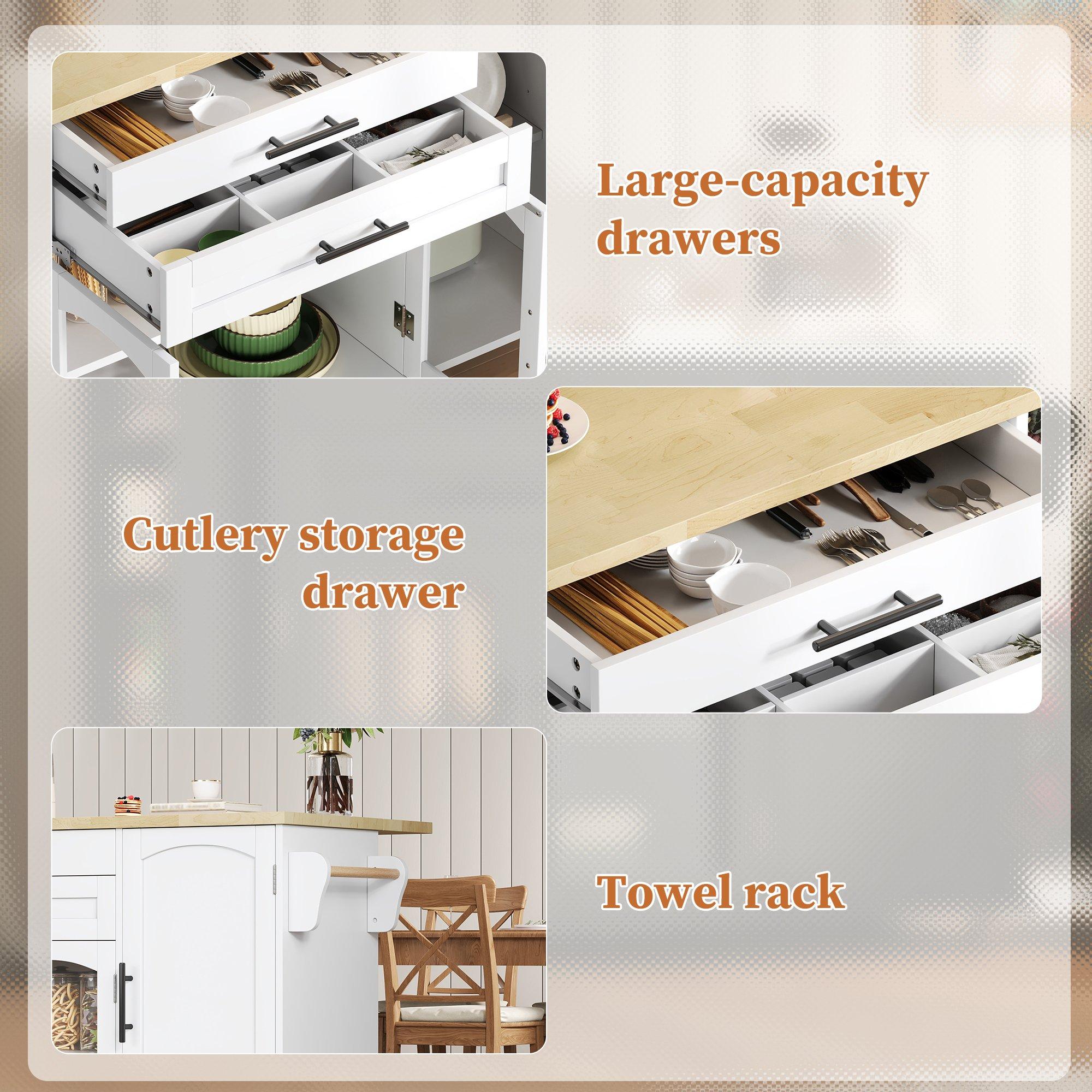 White/Oak - Urban Meuble - Mobile Kitchen Island Trolley with Foldable Top - 10