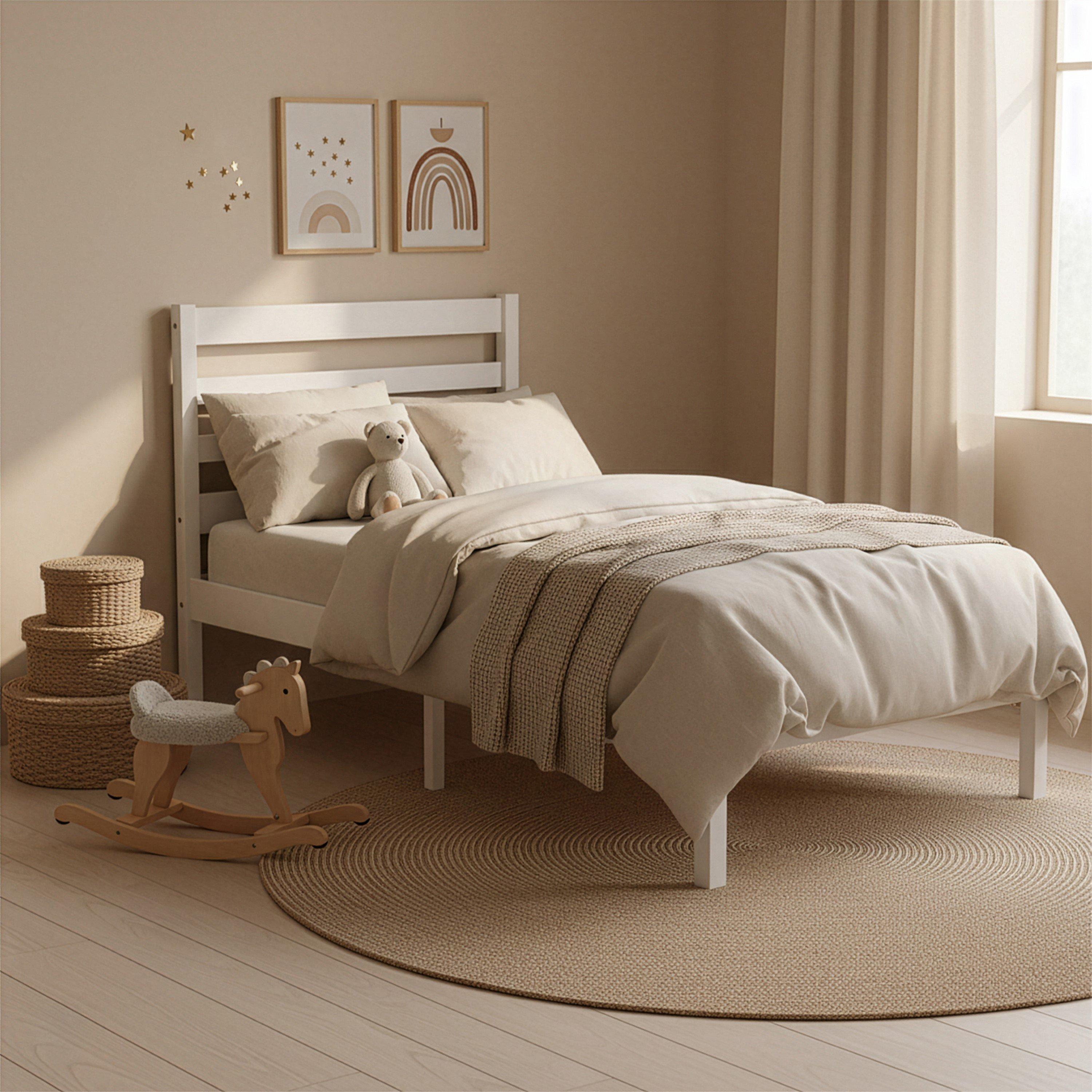 White - Lassic - Libra Kids Single Wooden Bed & Mattress Set - 1