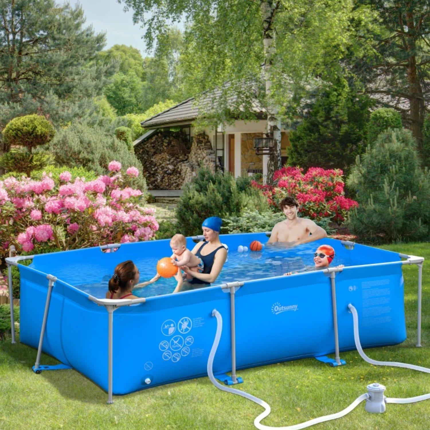 Blue - Outsunny - Steel Frame Pool with Filter Pump - 2