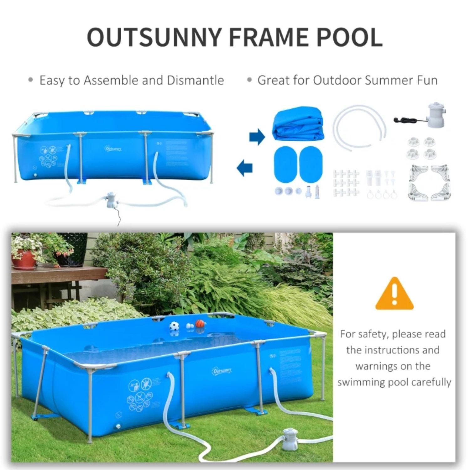 Blue - Outsunny - Steel Frame Pool with Filter Pump - 5