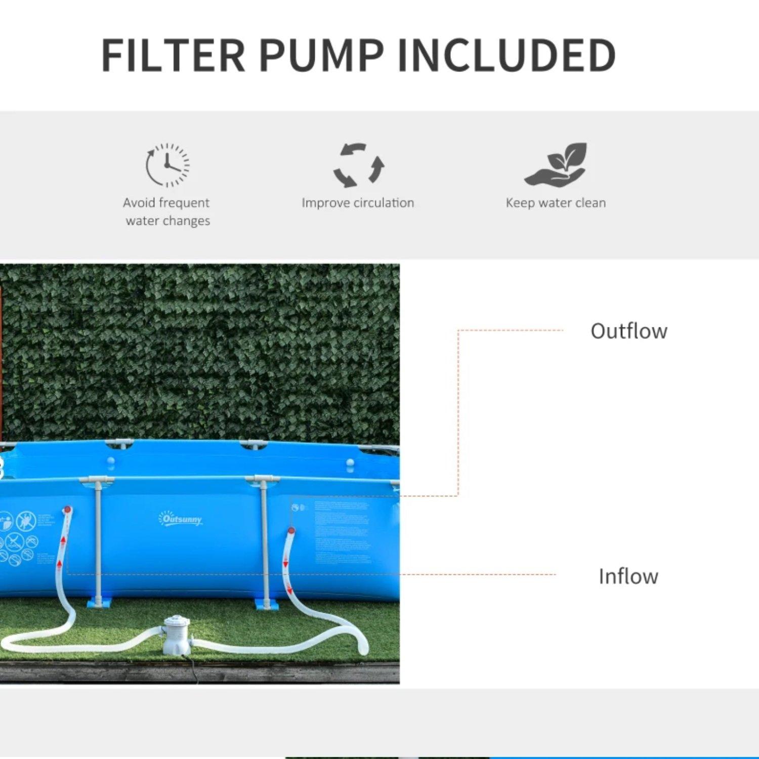 Blue - Outsunny - Steel Frame Pool with Filter Pump - 8