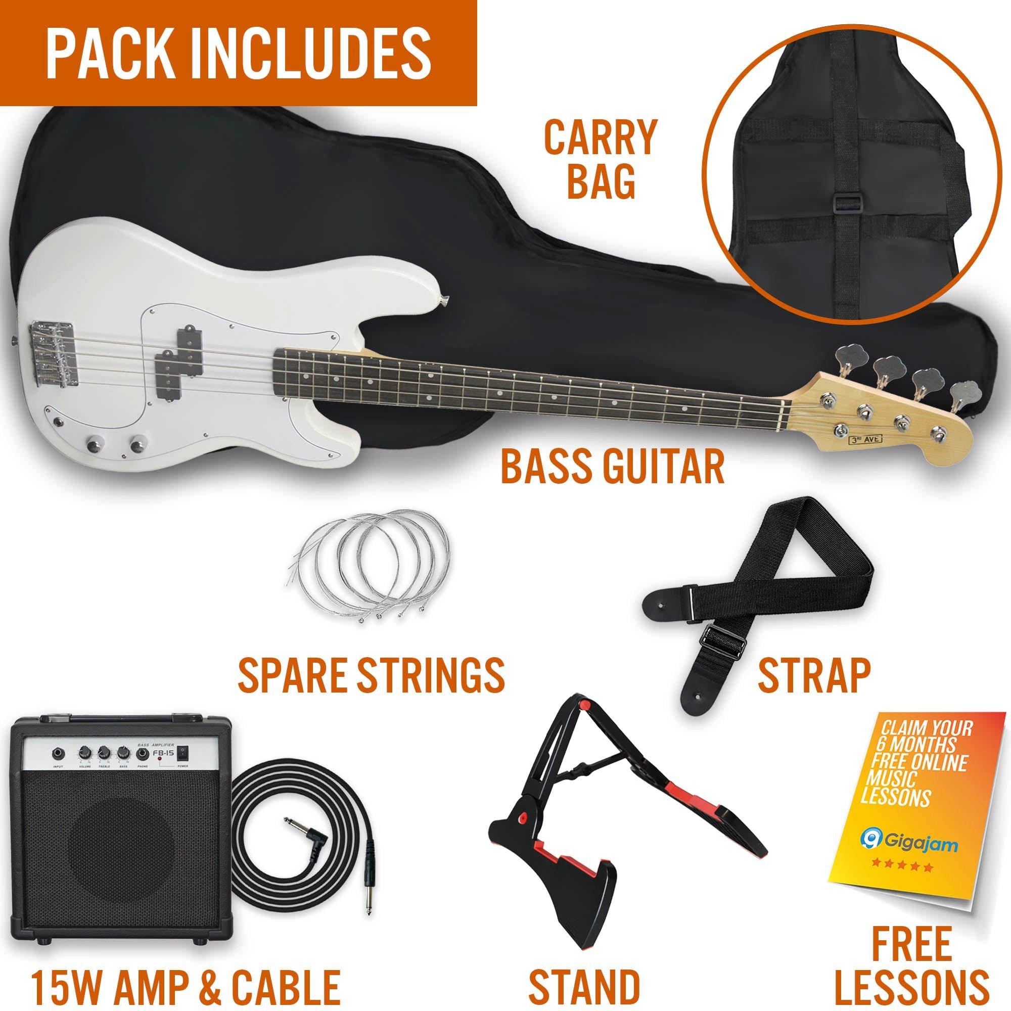 White - 3rd Avenue - Electric Bass Guitar Pack - 3